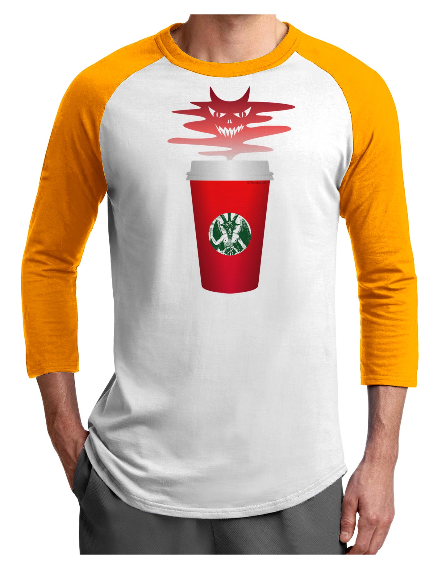 Red Cup Satan Coffee Adult Raglan Shirt by-Raglan Shirt-TooLoud-White-Gold-X-Small-Davson Sales