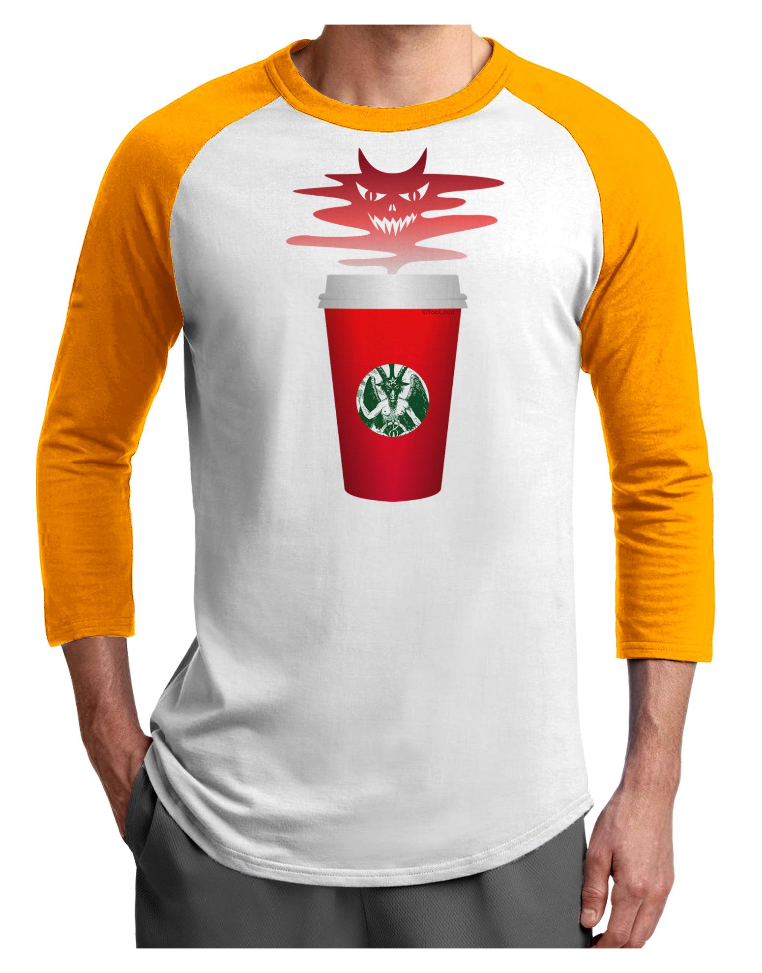 Red Cup Satan Coffee Adult Raglan Shirt by-Raglan Shirt-TooLoud-White-Gold-X-Small-Davson Sales