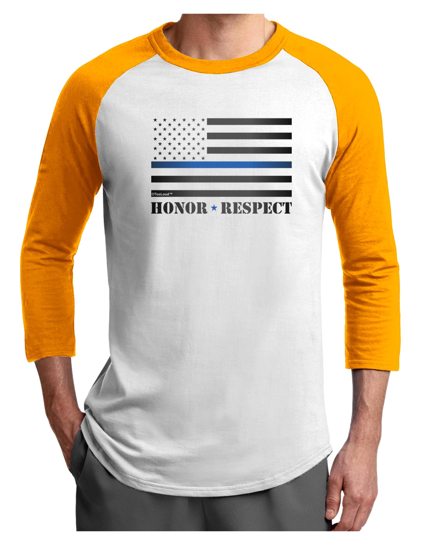 Honor Respect Blue Line Adult Raglan Shirt-Raglan Shirt-TooLoud-White-Gold-X-Small-Davson Sales