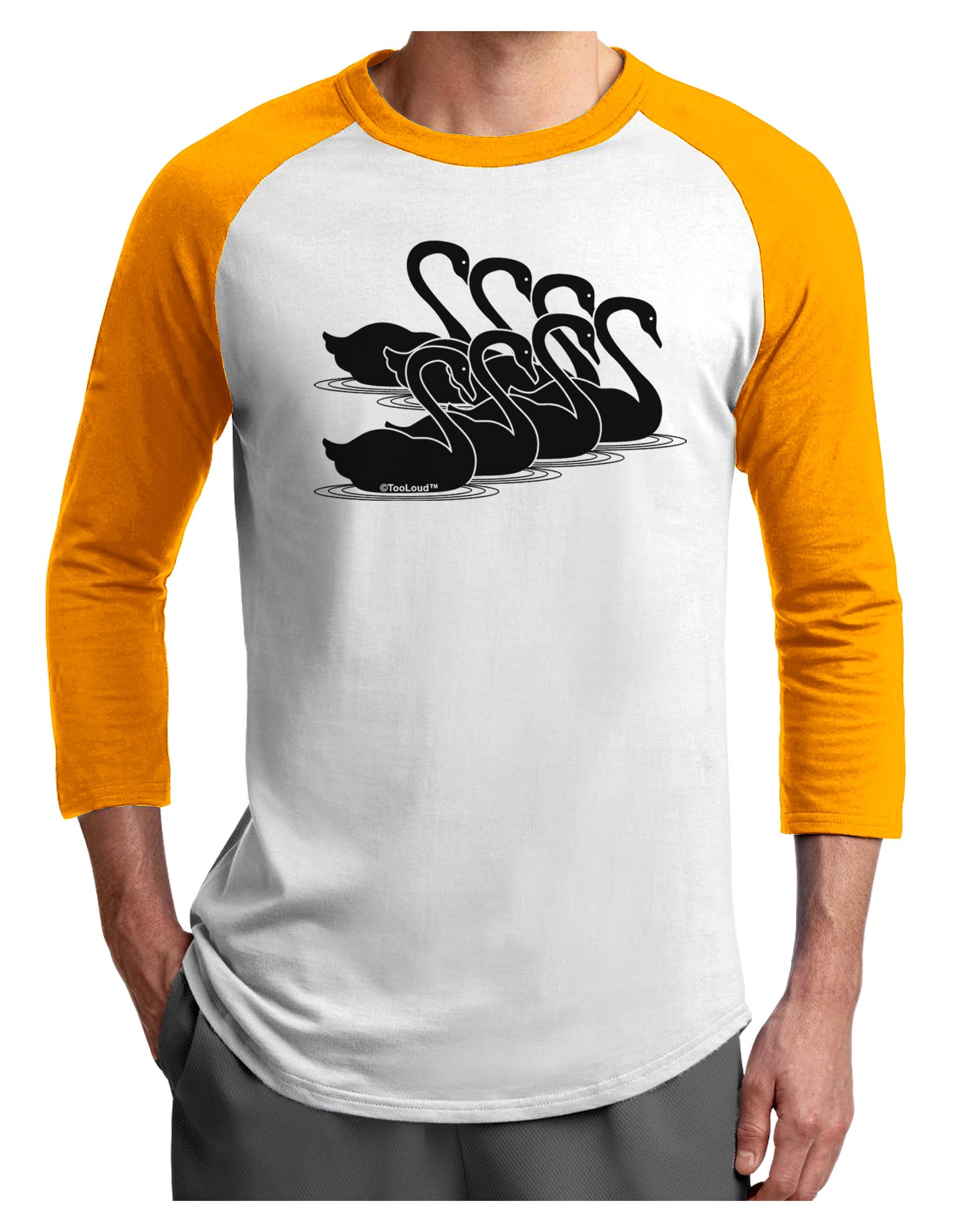 Seven Swans A Swimming Adult Raglan Shirt-TooLoud-White-Gold-X-Small-Davson Sales