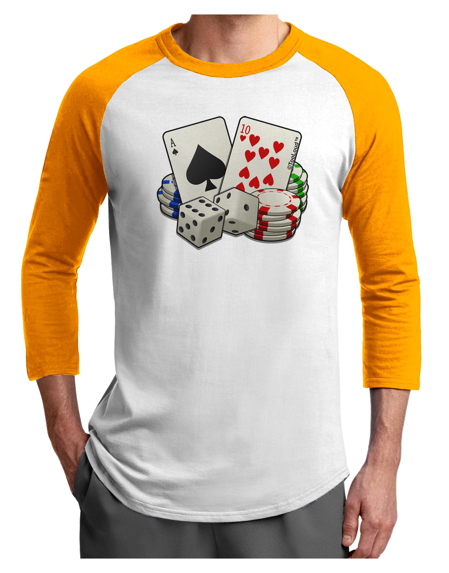 Gambling Weapons Adult Raglan Shirt-Raglan Shirt-TooLoud-White-Gold-X-Small-Davson Sales