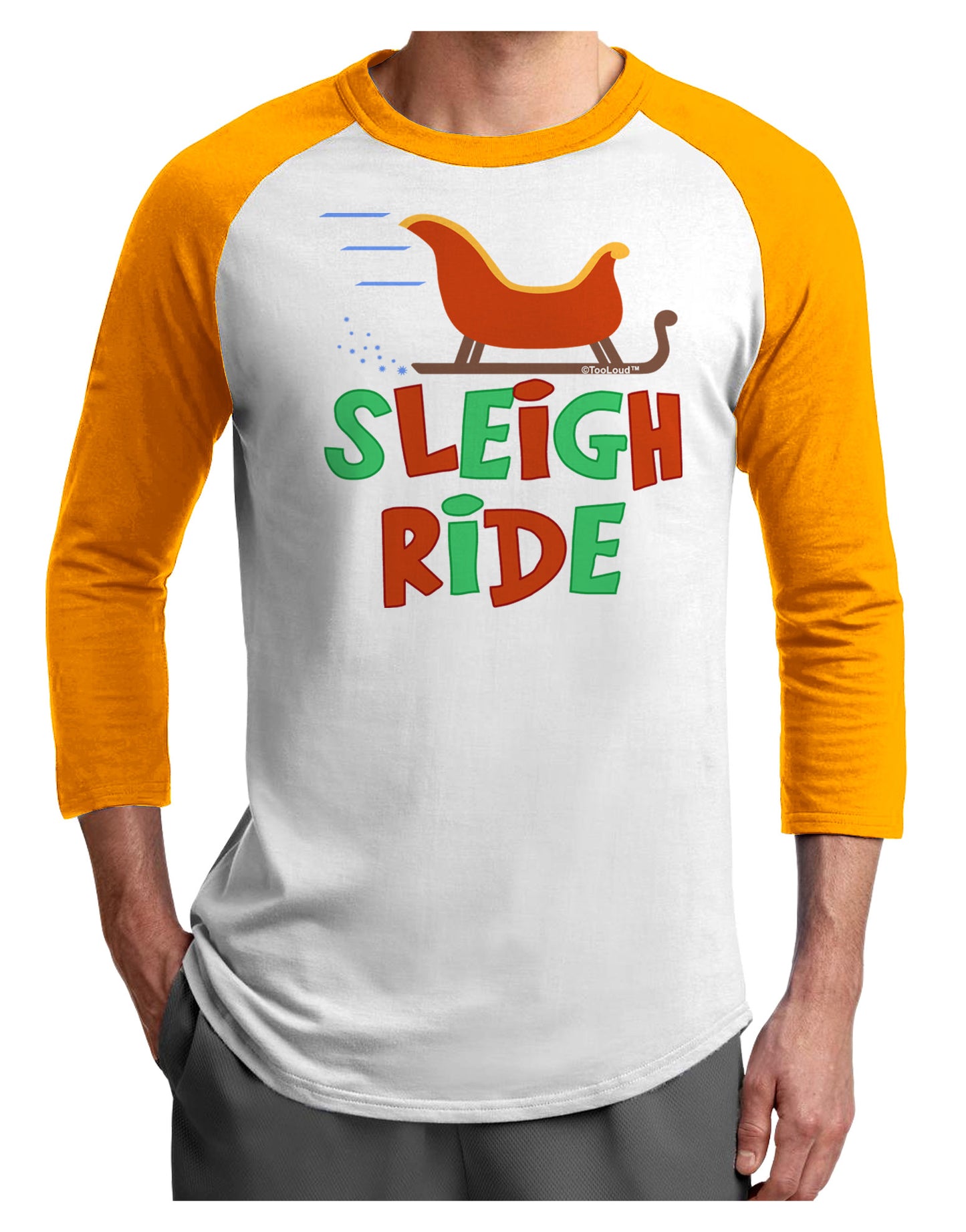 Sleigh Ride Color Adult Raglan Shirt-TooLoud-White-Gold-X-Small-Davson Sales