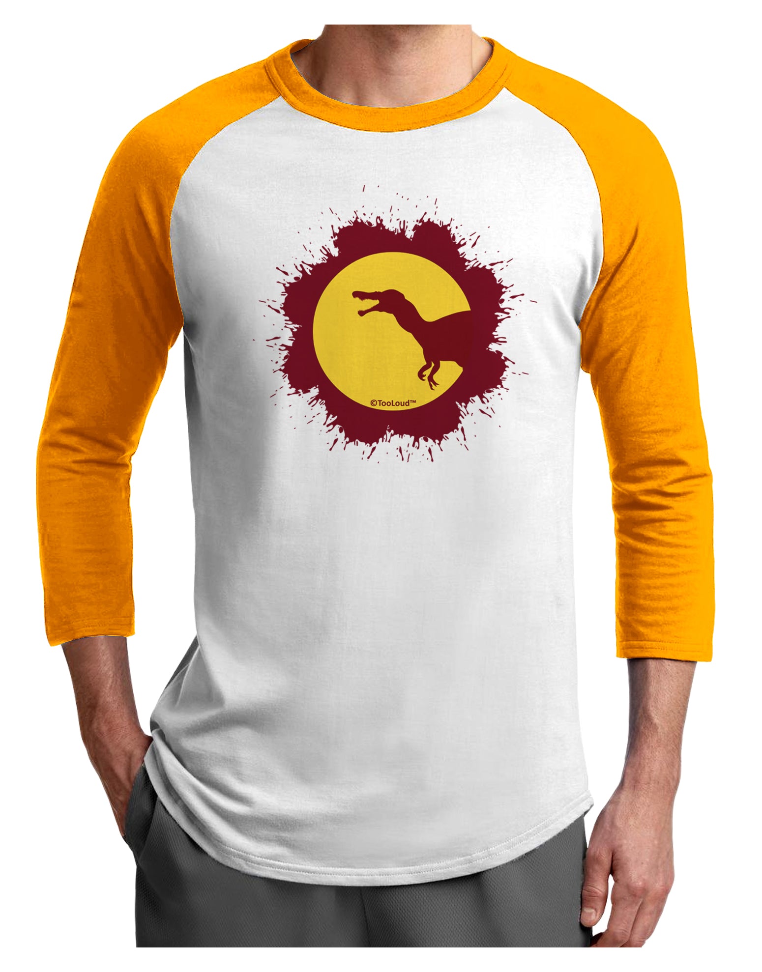 Dinosaur Silhouette Splatter Design Adult Raglan Shirt by TooLoud-TooLoud-White-Gold-X-Small-Davson Sales