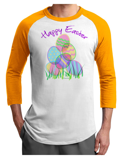 Happy Easter Gel Look Print Adult Raglan Shirt-Raglan Shirt-TooLoud-White-Gold-X-Small-Davson Sales