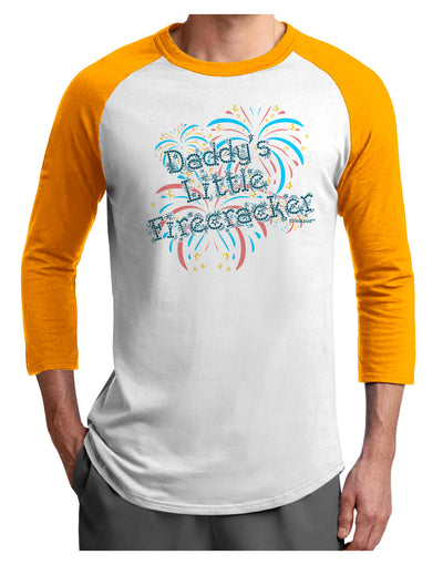 Daddy's Little Firecracker Adult Raglan Shirt-TooLoud-White-Gold-X-Small-Davson Sales