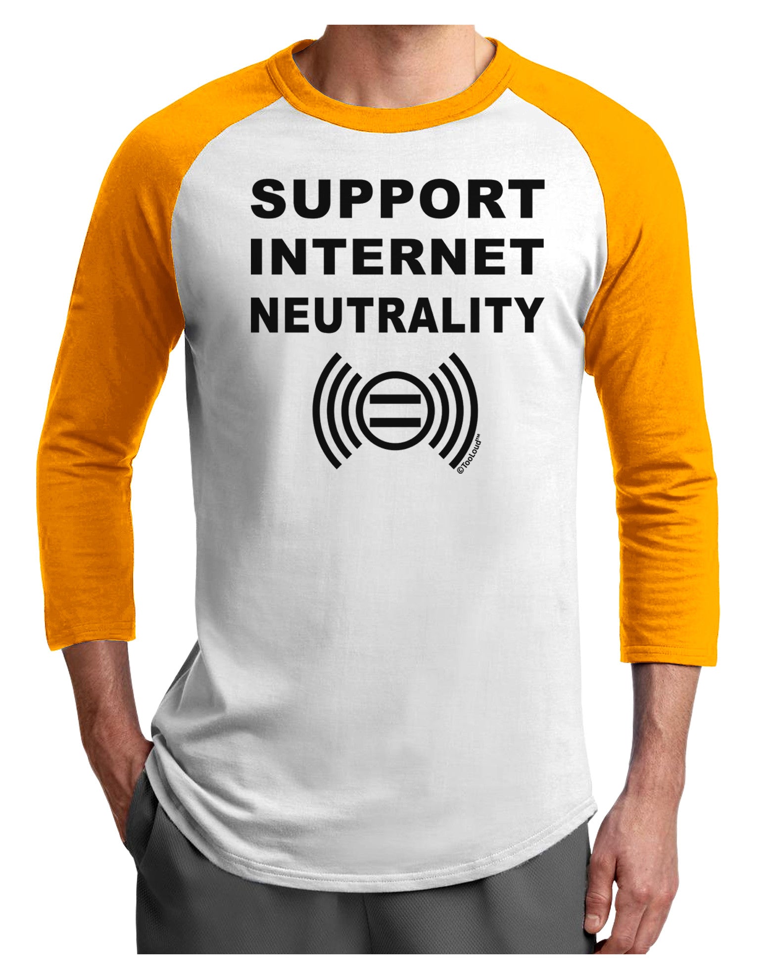 Support Internet Neutrality Adult Raglan Shirt-TooLoud-White-Gold-X-Small-Davson Sales