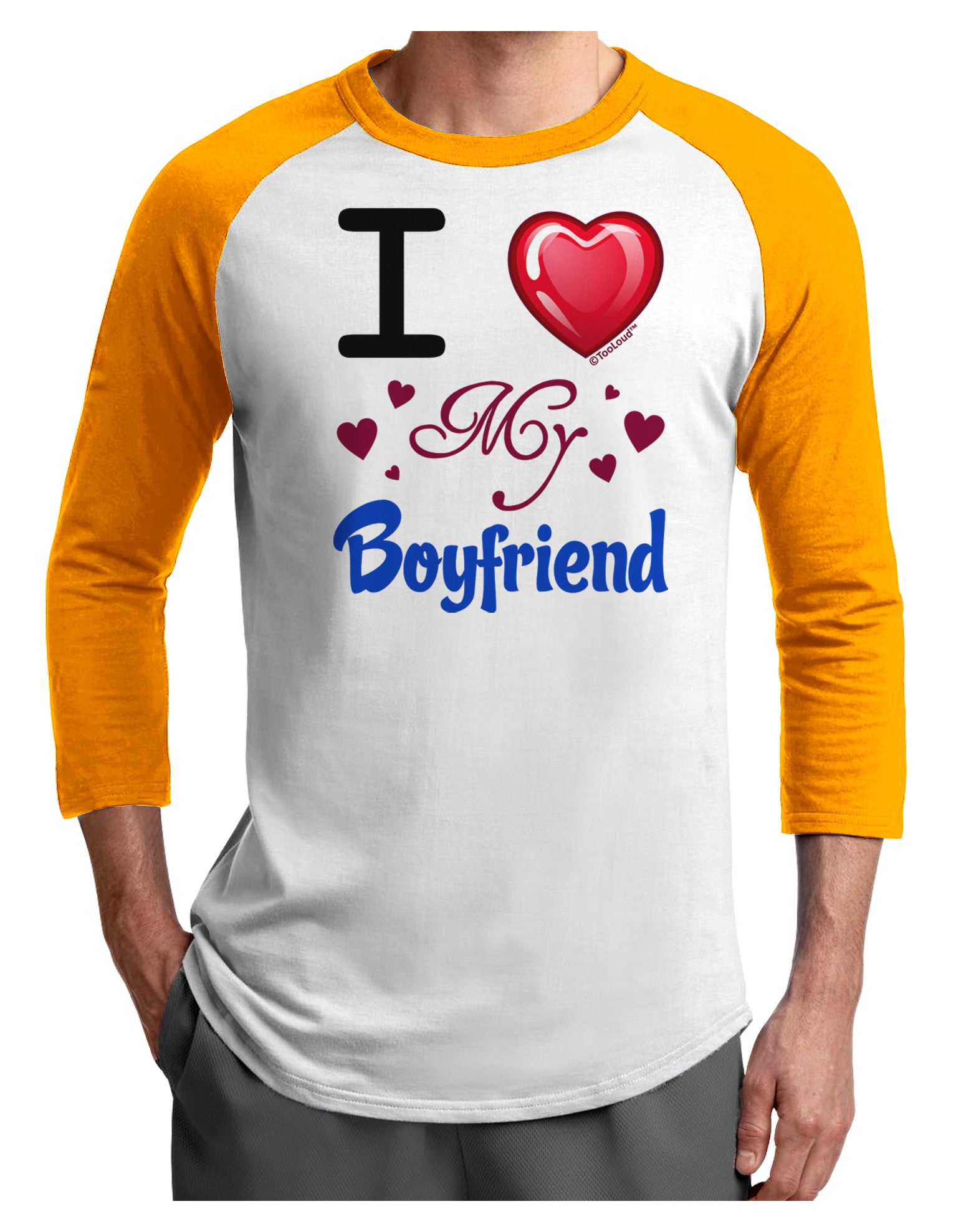I Love Heart My Boyfriend Adult Raglan Shirt-Raglan Shirt-TooLoud-White-Gold-X-Small-Davson Sales