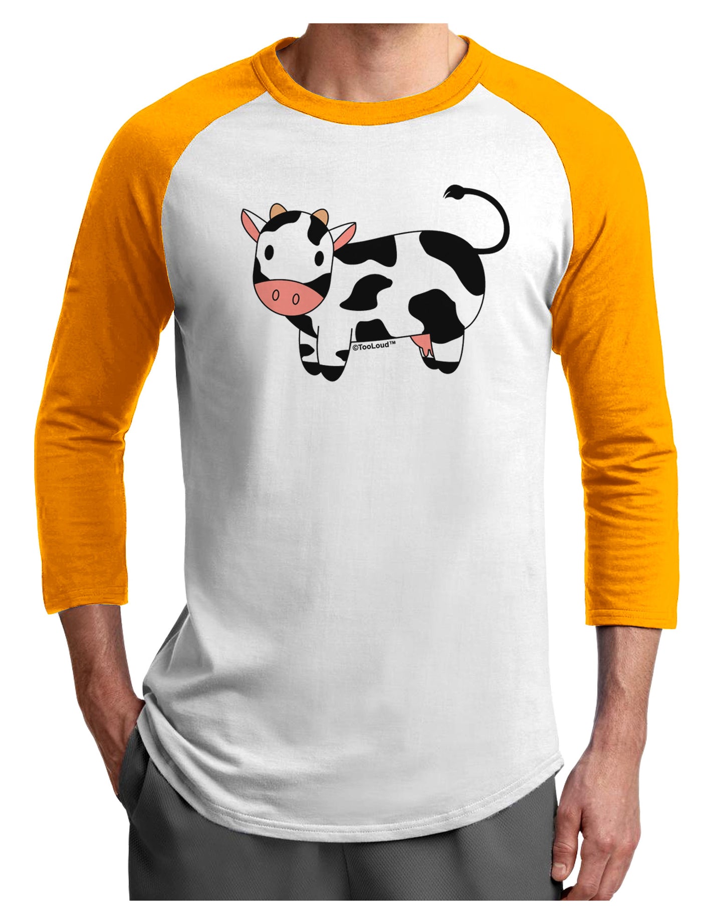 Cute Cow Adult Raglan Shirt-TooLoud-White-Gold-X-Small-Davson Sales