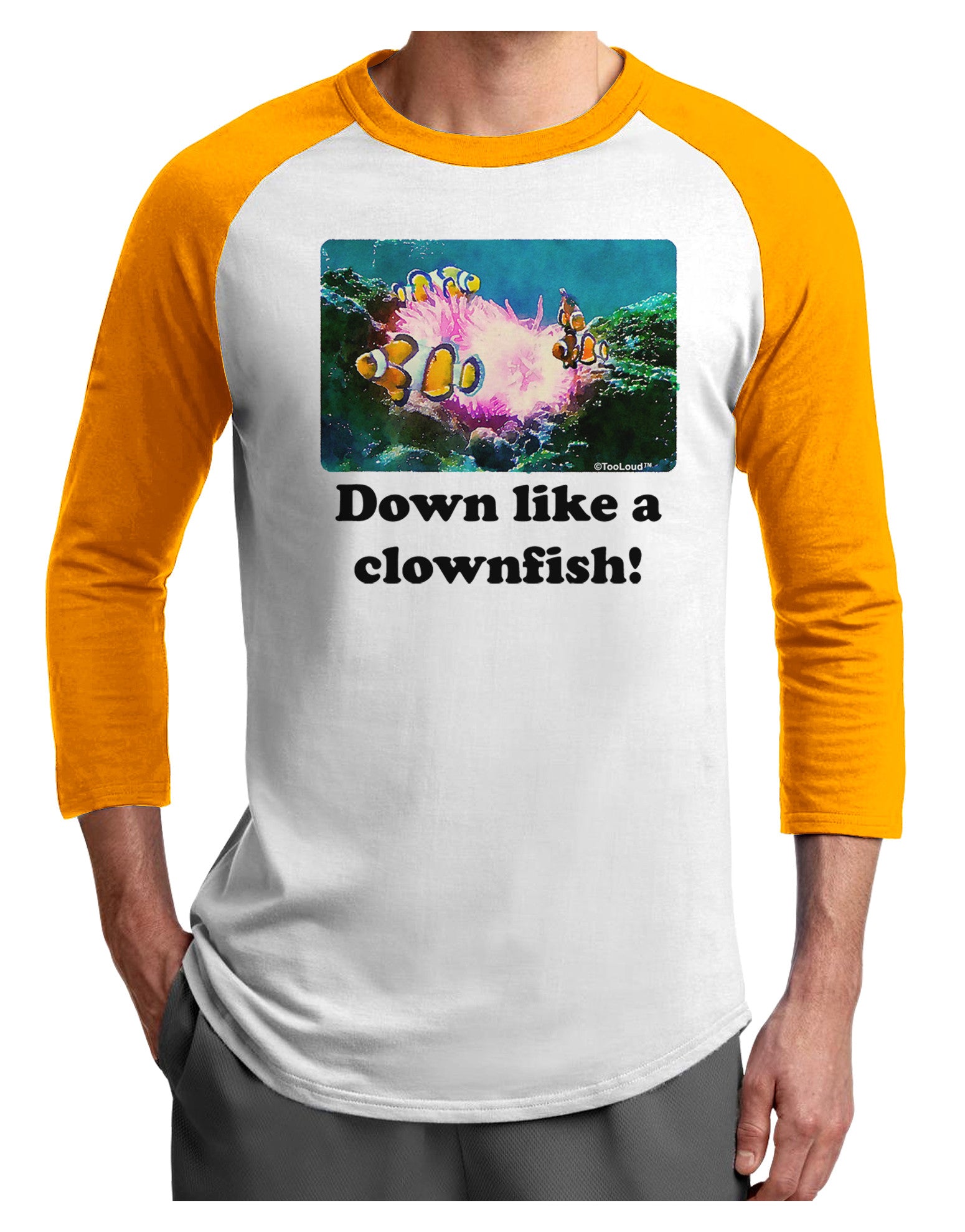Down Like A Clownfish Adult Raglan Shirt-TooLoud-White-Gold-X-Small-Davson Sales