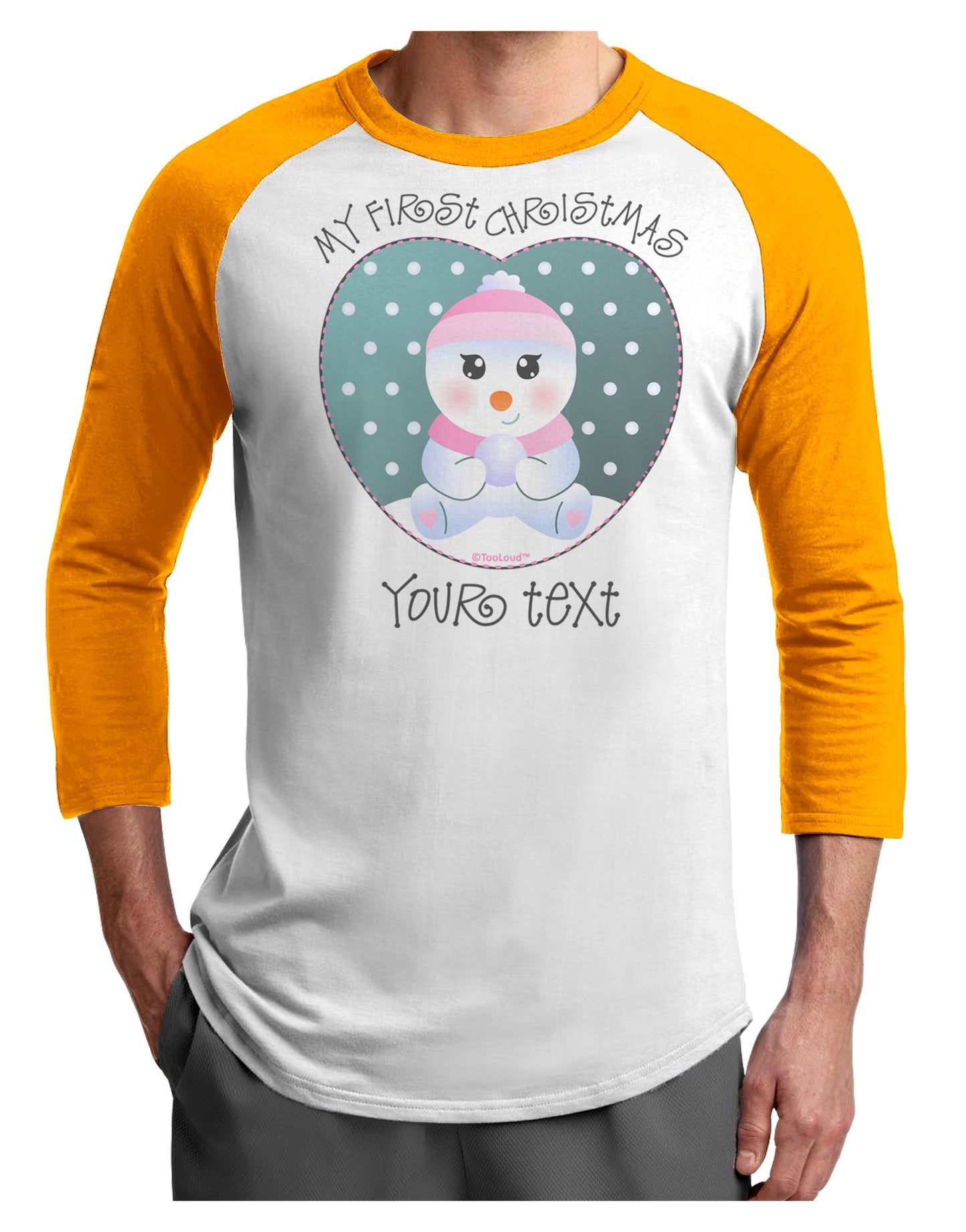 Personalized My First Christmas Snowbaby Girl Adult Raglan Shirt-TooLoud-White-Gold-X-Small-Davson Sales
