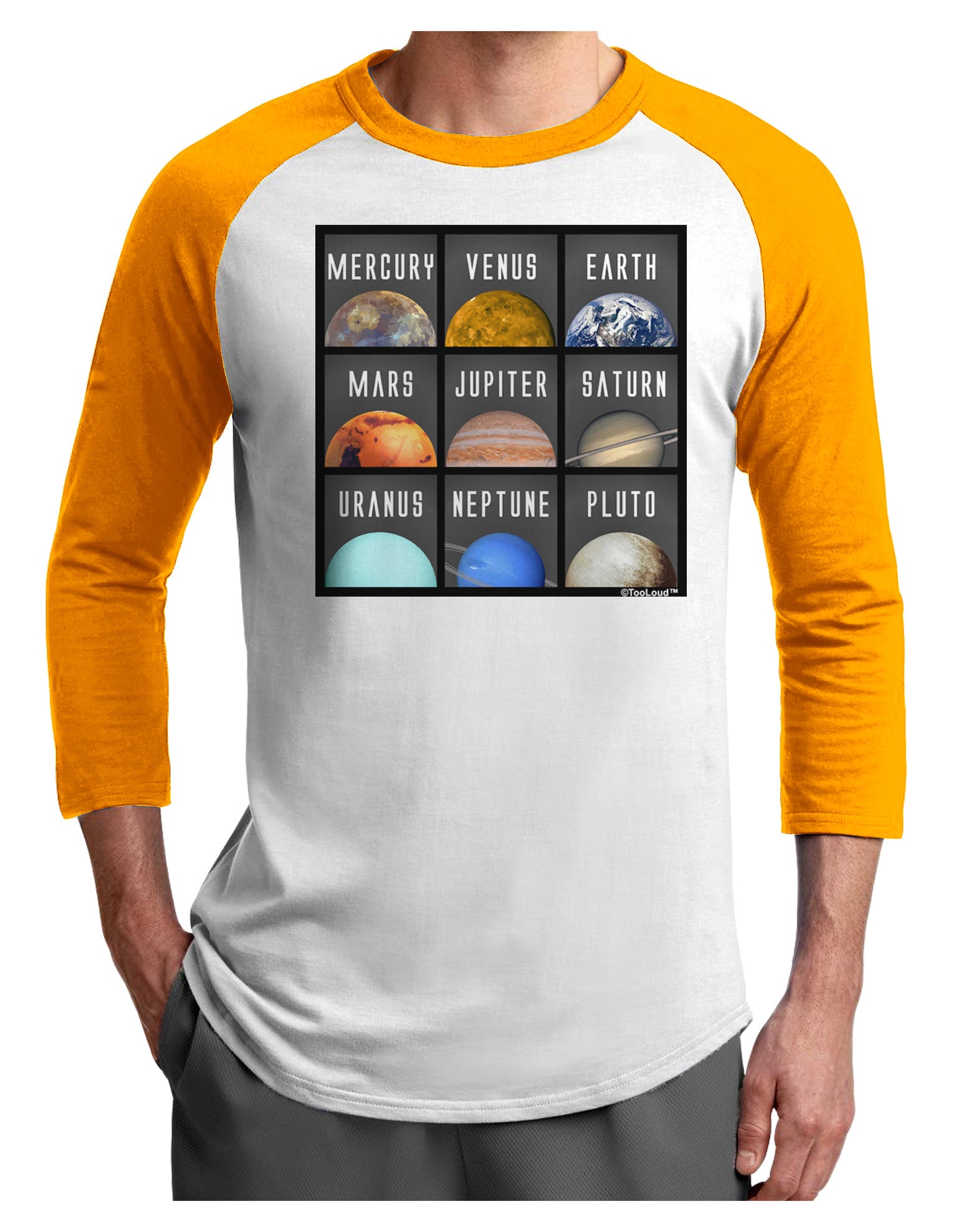 Solar System Squares Adult Raglan Shirt-Raglan Shirt-TooLoud-White-Gold-X-Small-Davson Sales
