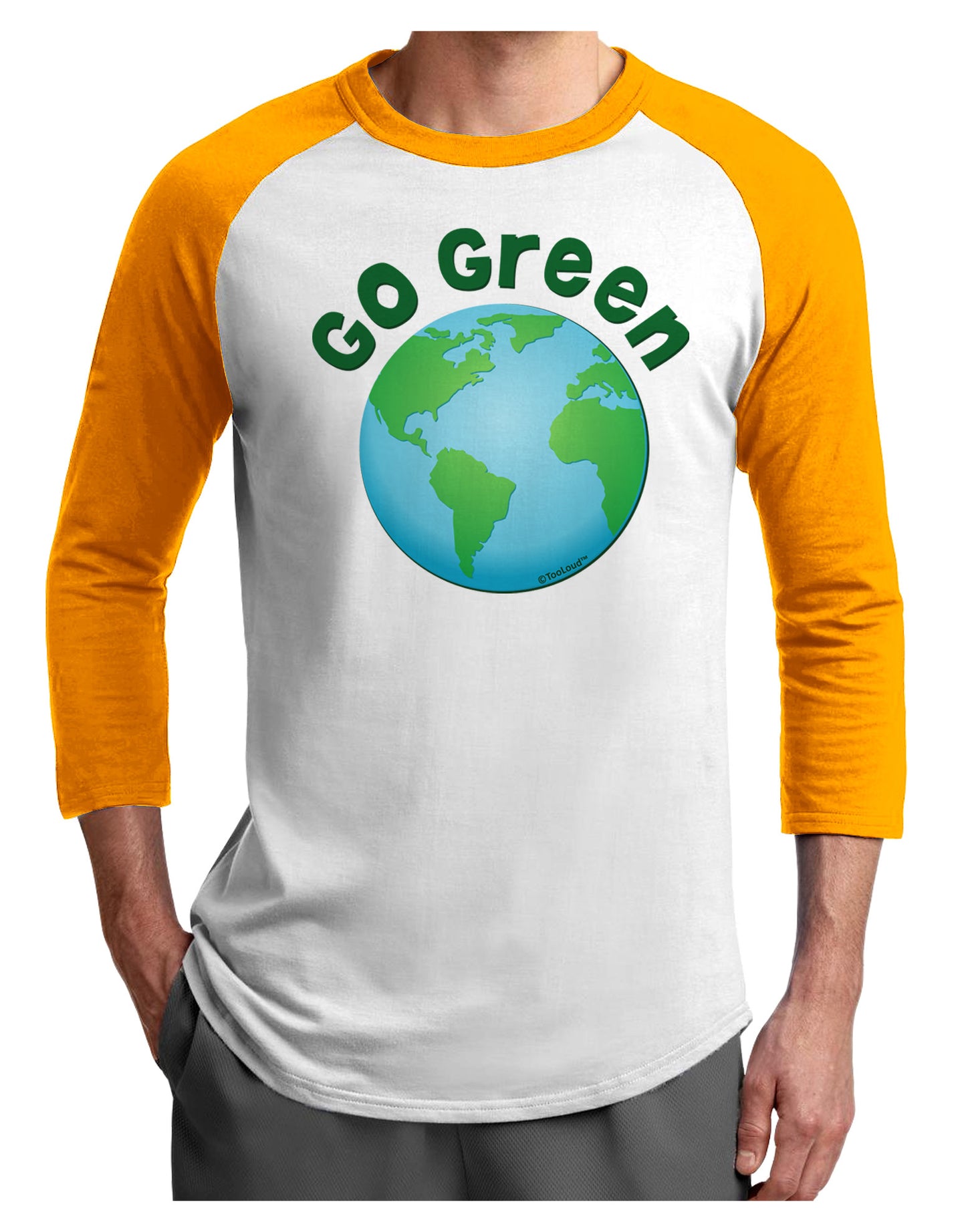 Go Green - Planet Earth Adult Raglan Shirt-TooLoud-White-Gold-X-Small-Davson Sales