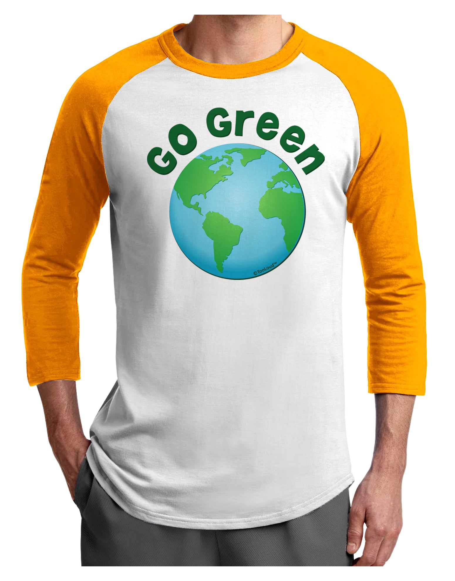 Go Green - Planet Earth Adult Raglan Shirt-TooLoud-White-Gold-X-Small-Davson Sales