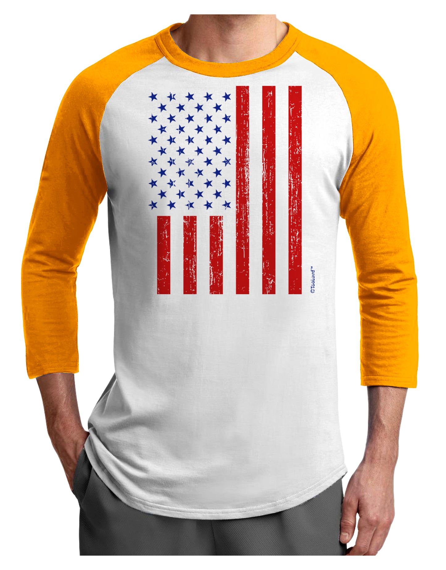 Red and Blue Stamp Style American Flag - Distressed Adult Raglan Shirt by TooLoud-TooLoud-White-Gold-X-Small-Davson Sales