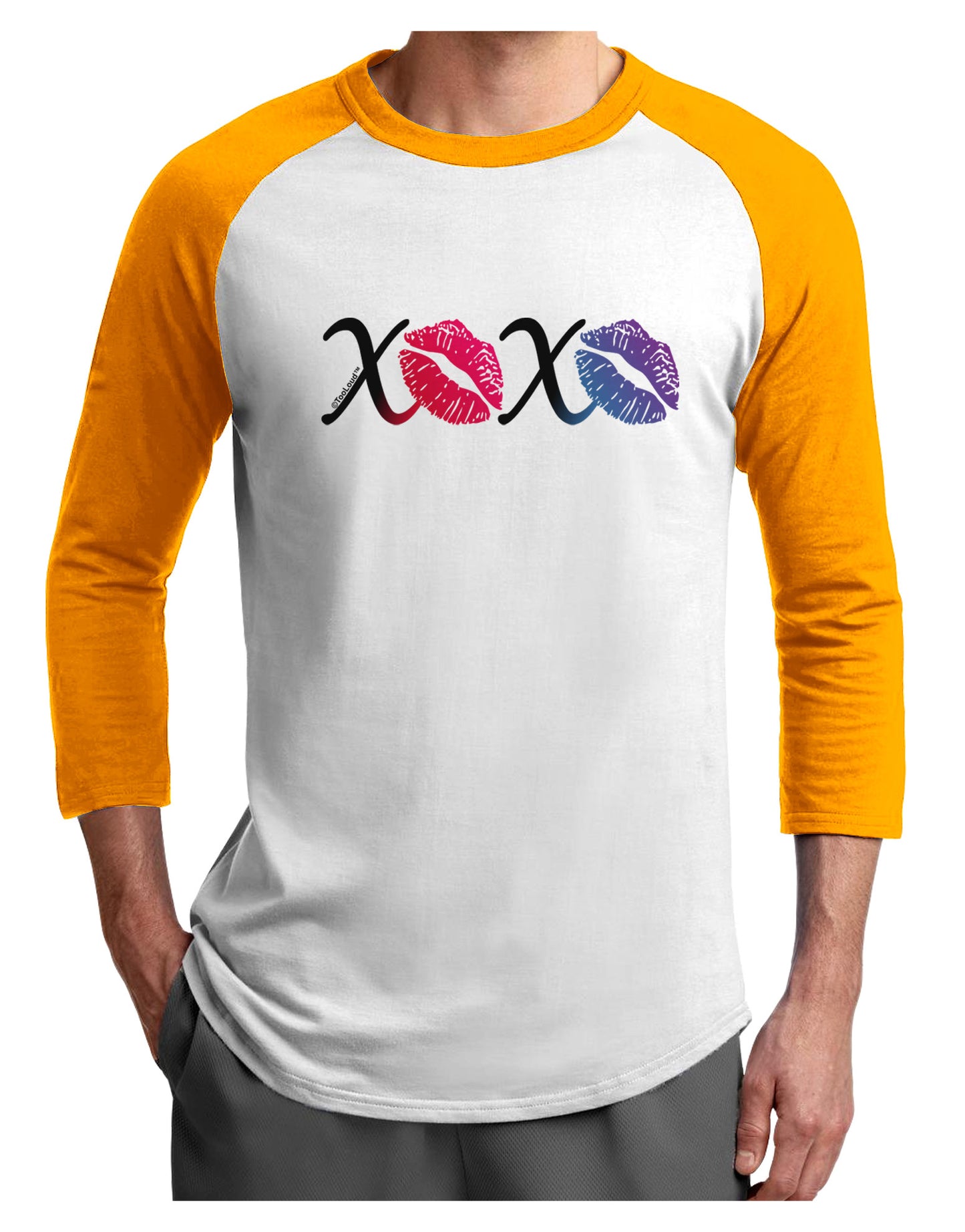 TooLoud XOXO Kisses Adult Raglan Shirt-Raglan Shirt-TooLoud-White-Gold-X-Small-Davson Sales