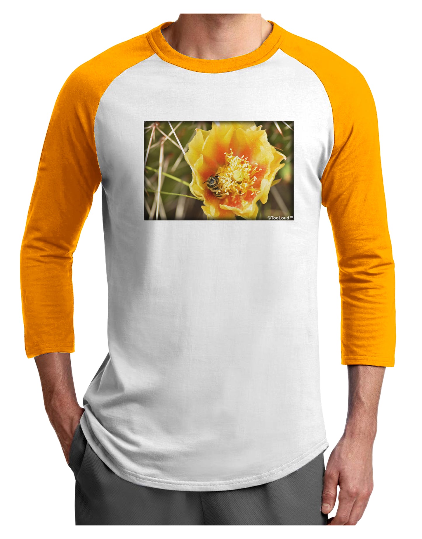 Bee Cactus Adult Raglan Shirt-Raglan Shirt-TooLoud-White-Gold-X-Small-Davson Sales