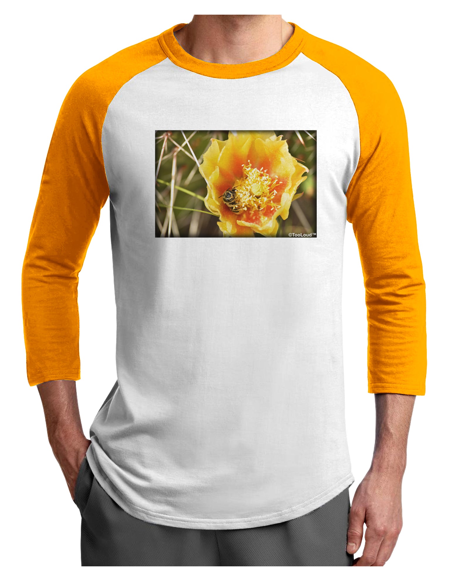 Bee Cactus Adult Raglan Shirt-Raglan Shirt-TooLoud-White-Gold-X-Small-Davson Sales