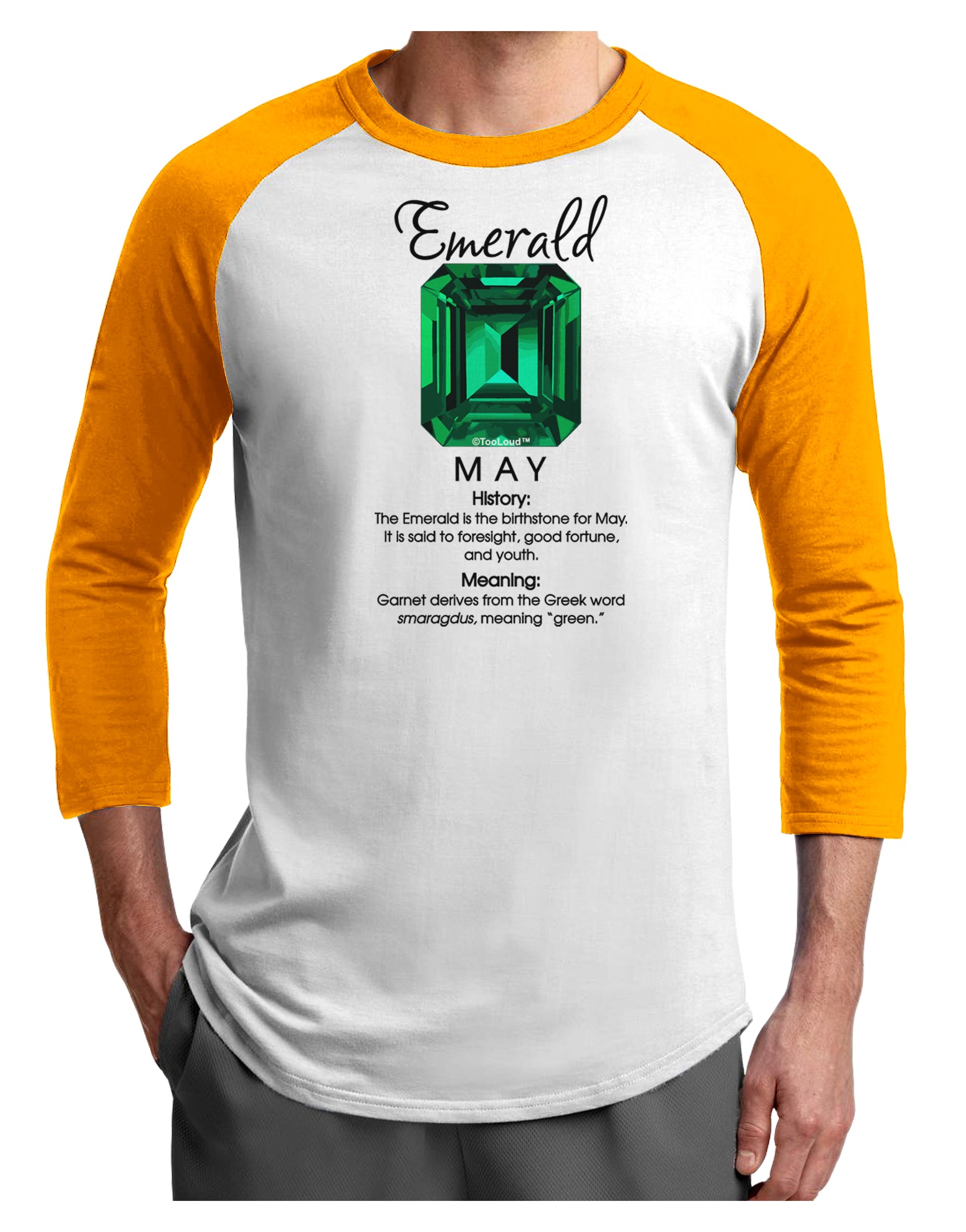 Birthstone Emerald Adult Raglan Shirt-Raglan Shirt-TooLoud-White-Gold-X-Small-Davson Sales