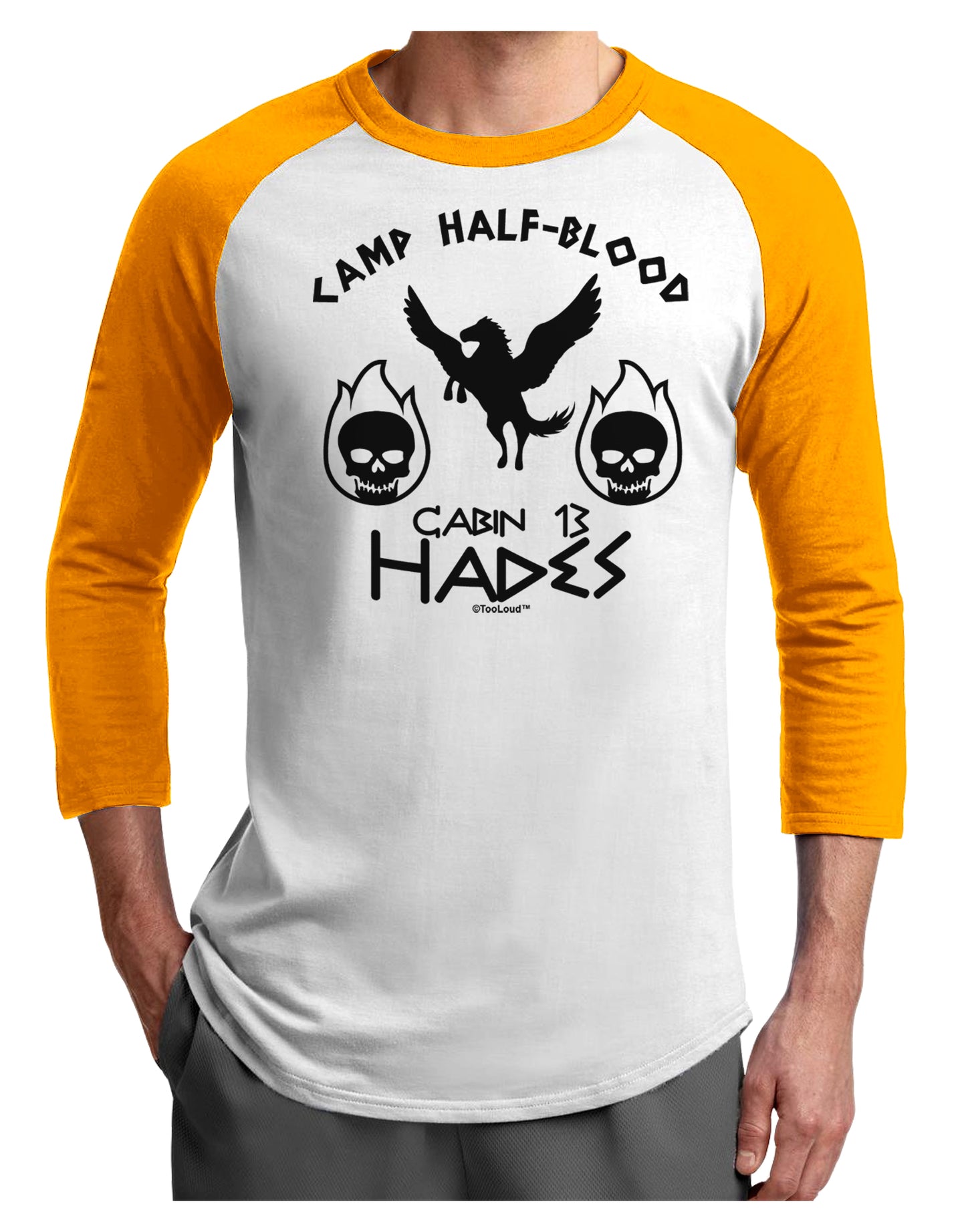 Cabin 13 HadesHalf Blood Adult Raglan Shirt-TooLoud-White-Gold-X-Small-Davson Sales