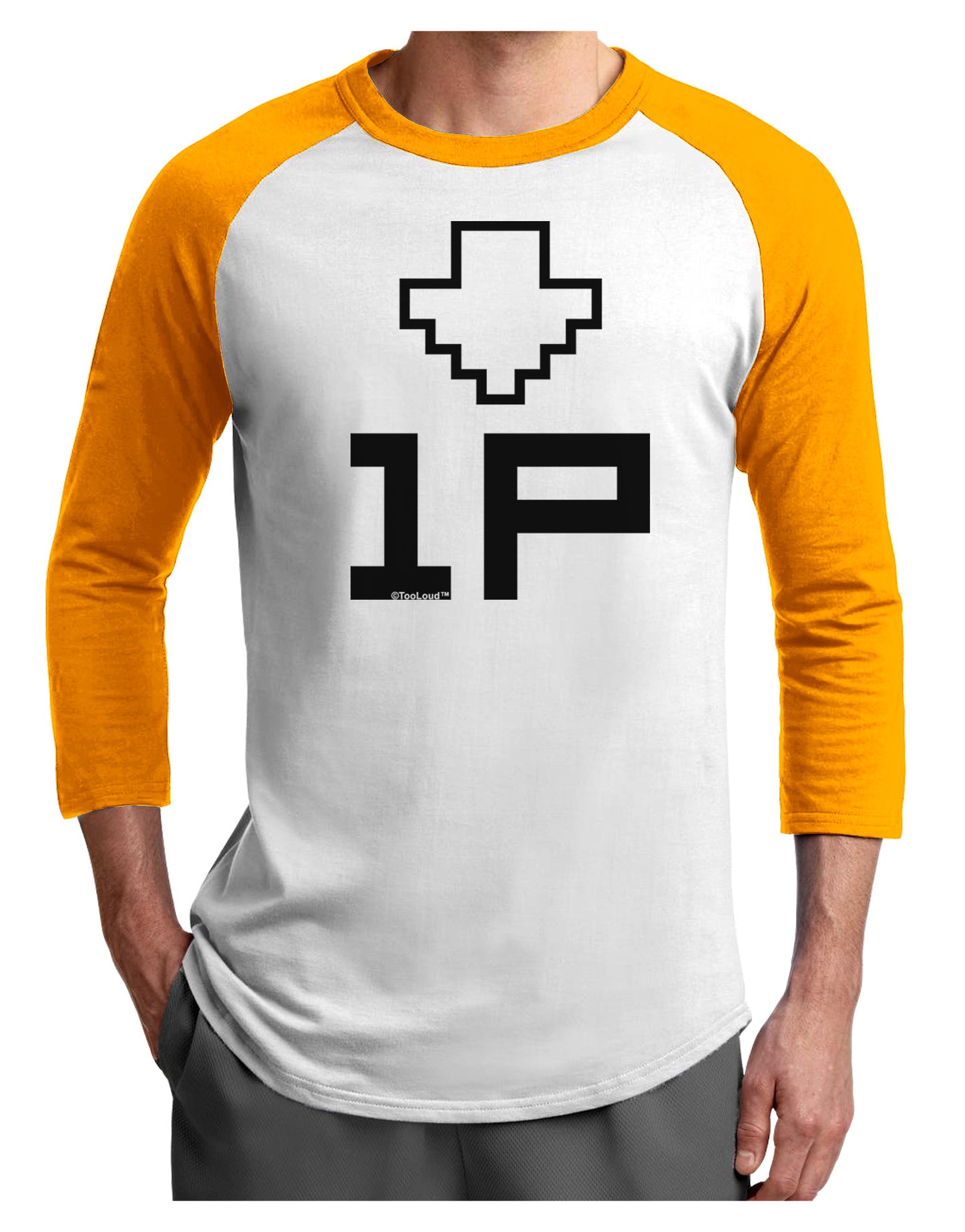 Player One Couples Design Adult Raglan Shirt-TooLoud-White-Gold-X-Small-Davson Sales