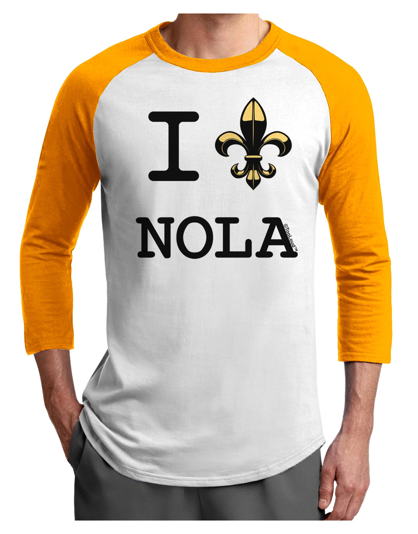 I Love NOLA Fleur de Lis Adult Raglan Shirt-Raglan Shirt-TooLoud-White-Gold-X-Small-Davson Sales