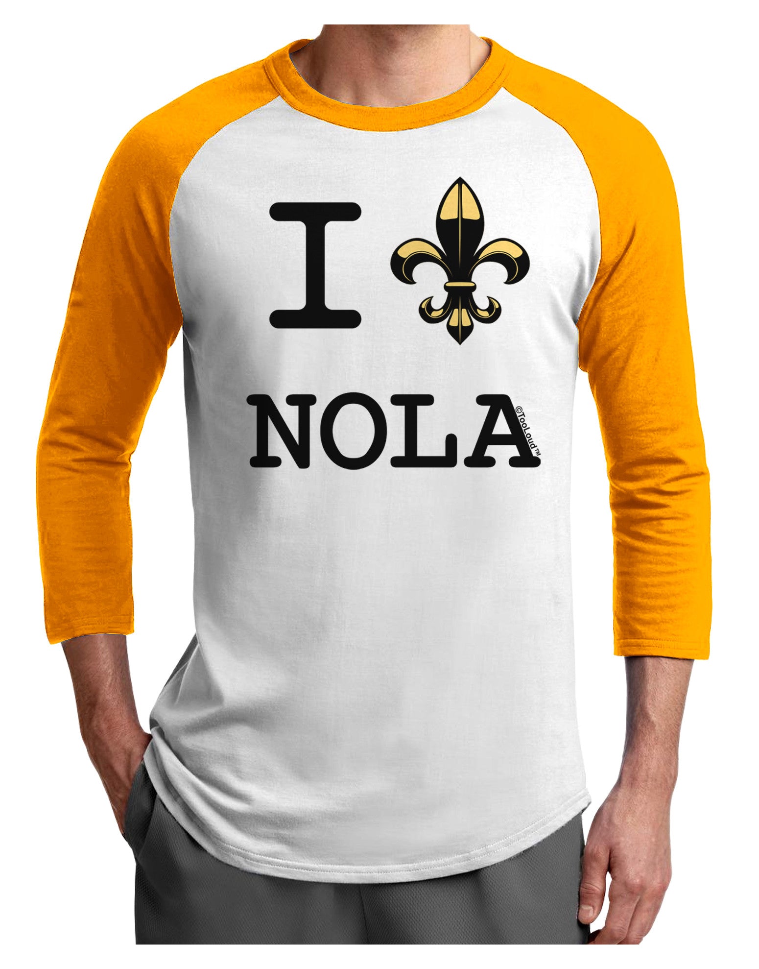 I Love NOLA Fleur de Lis Adult Raglan Shirt-Raglan Shirt-TooLoud-White-Gold-X-Small-Davson Sales