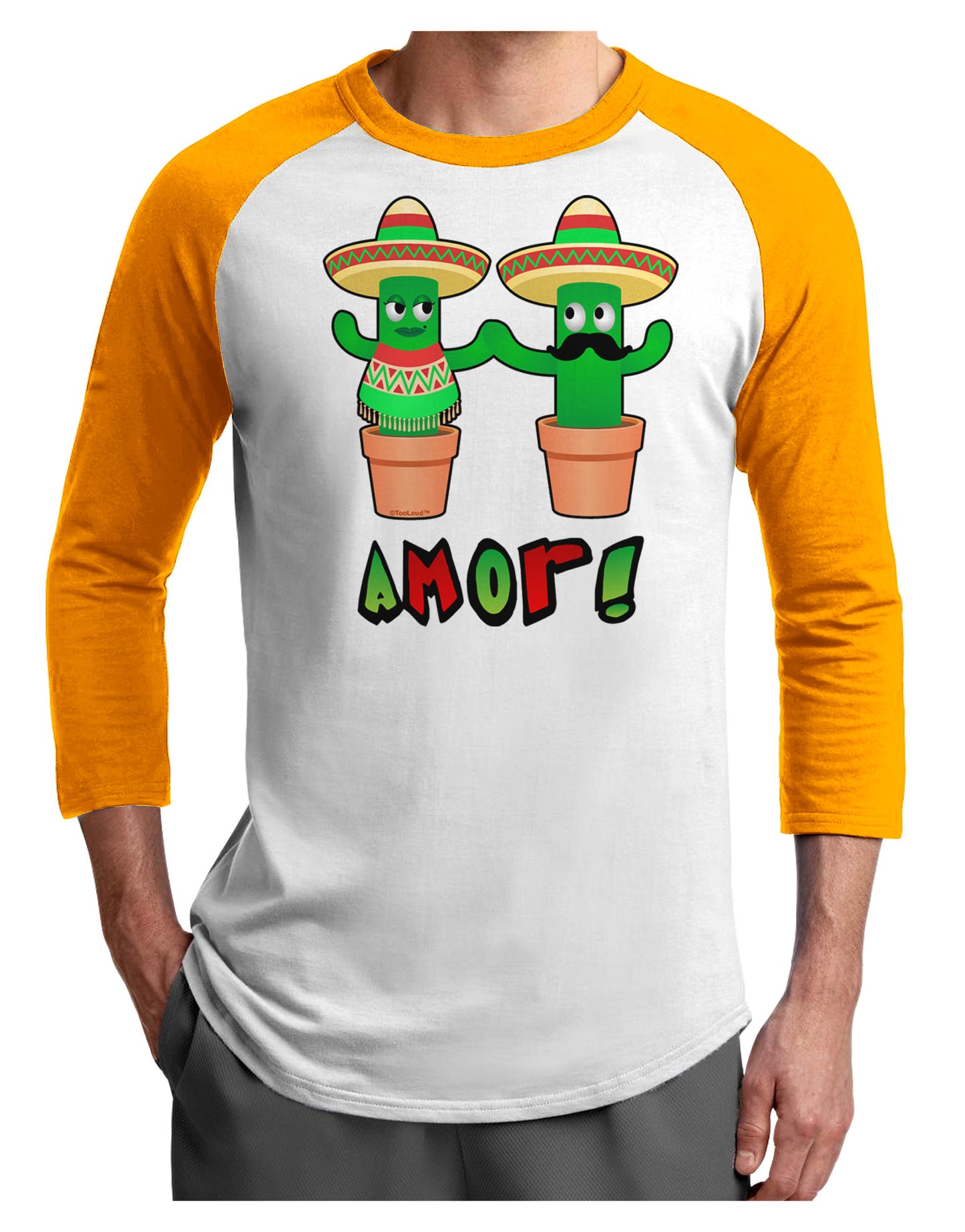 Fiesta Cactus Couple Amor Adult Raglan Shirt-Raglan Shirt-TooLoud-White-Gold-X-Small-Davson Sales