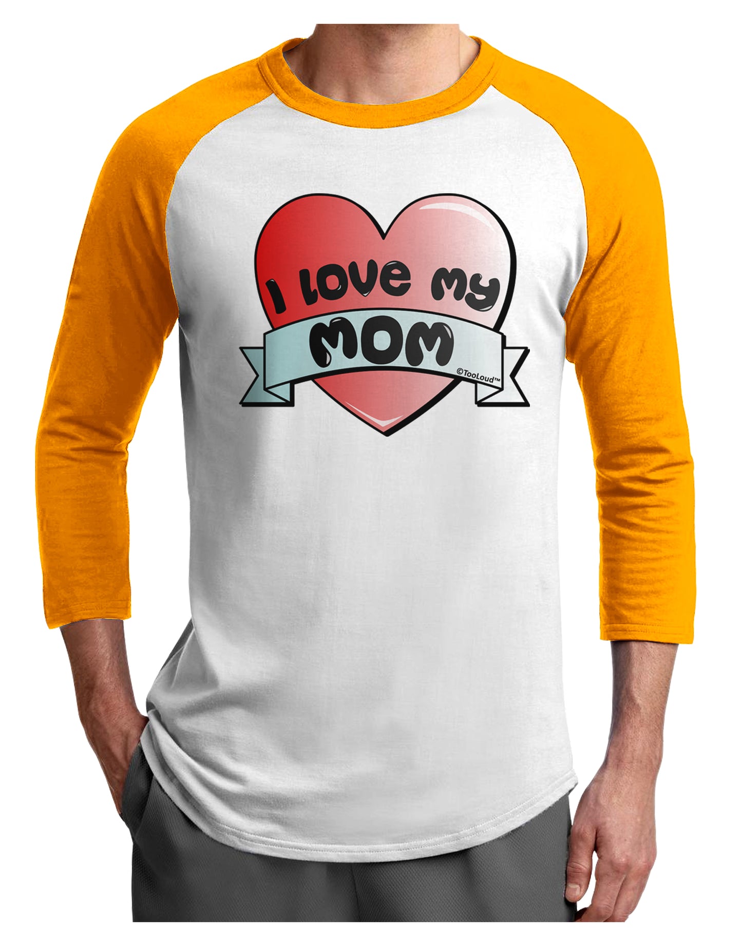 I Love My Mom - Heart Banner Design Adult Raglan Shirt by TooLoud-TooLoud-White-Gold-X-Small-Davson Sales
