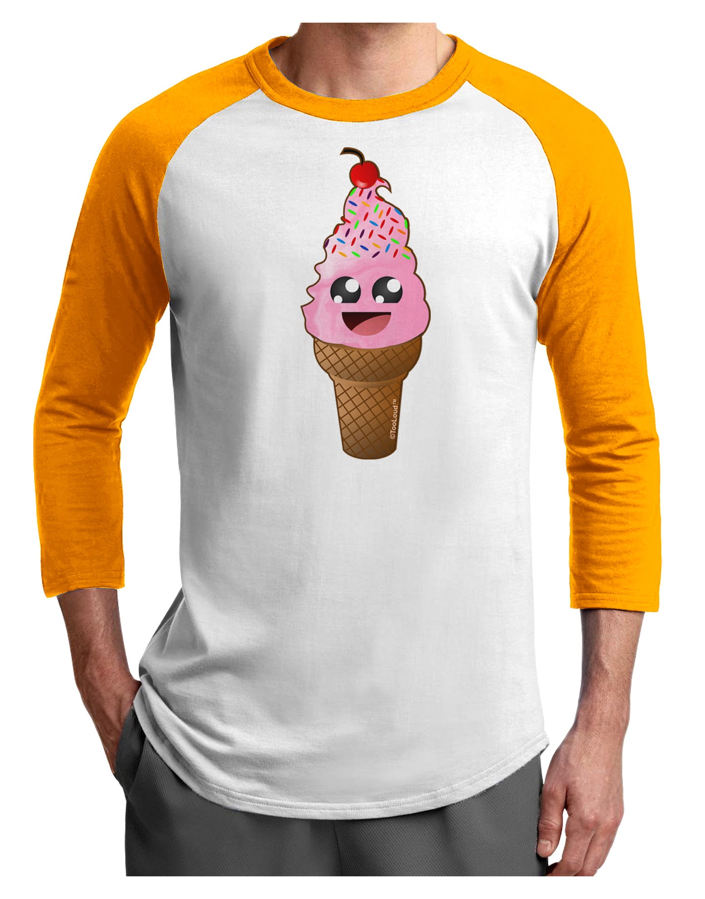 Cute Ice Cream Cone Adult Raglan Shirt-Raglan Shirt-TooLoud-White-Gold-X-Small-Davson Sales
