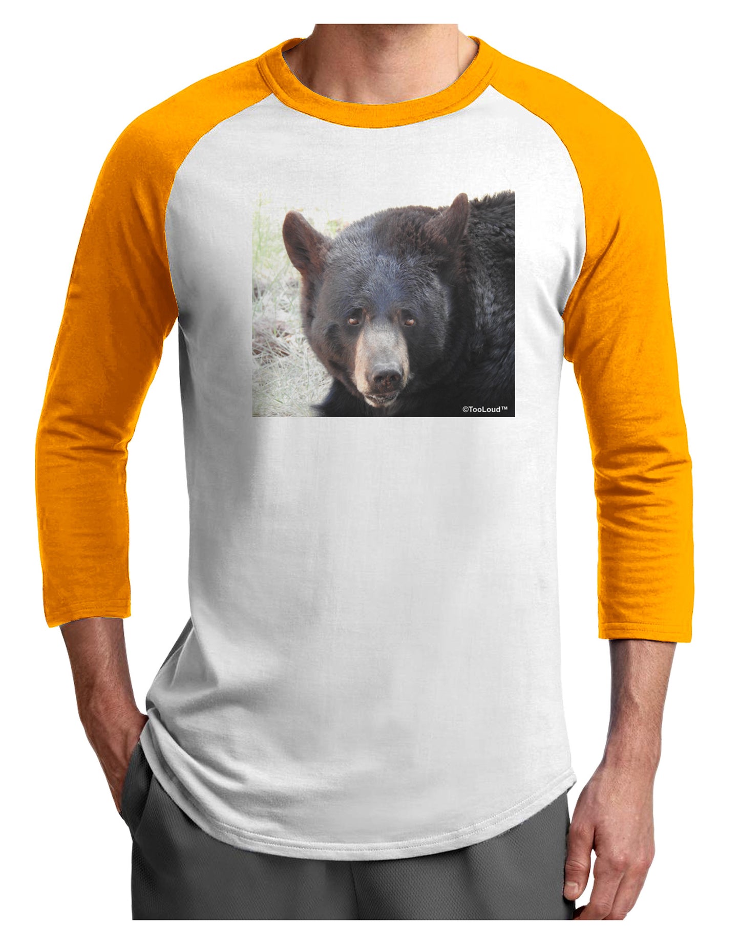 Staring Black Bear Adult Raglan Shirt-Raglan Shirt-TooLoud-White-Gold-X-Small-Davson Sales