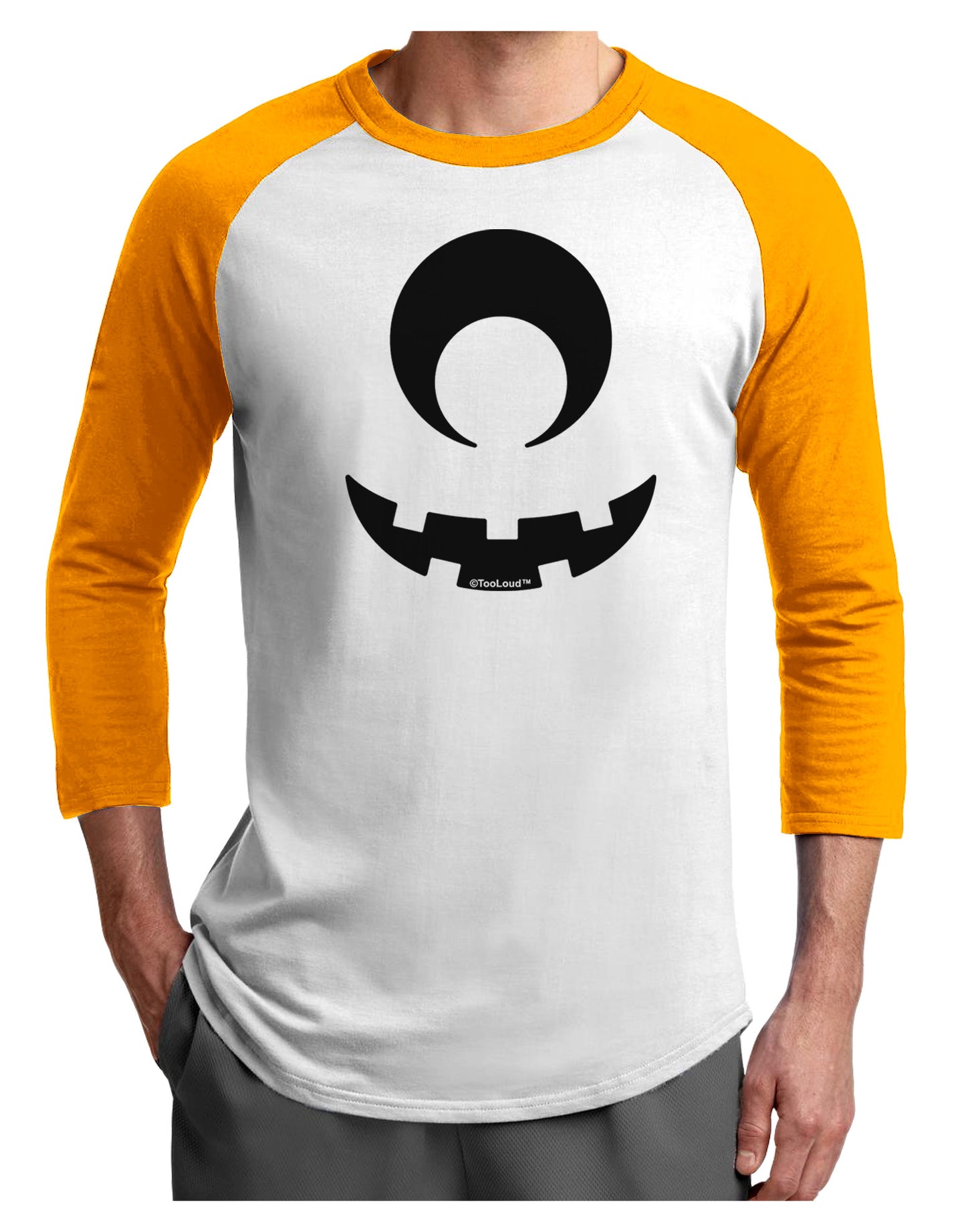 Cyclops Jack-o-Lantern Adult Raglan Shirt-TooLoud-White-Gold-X-Small-Davson Sales
