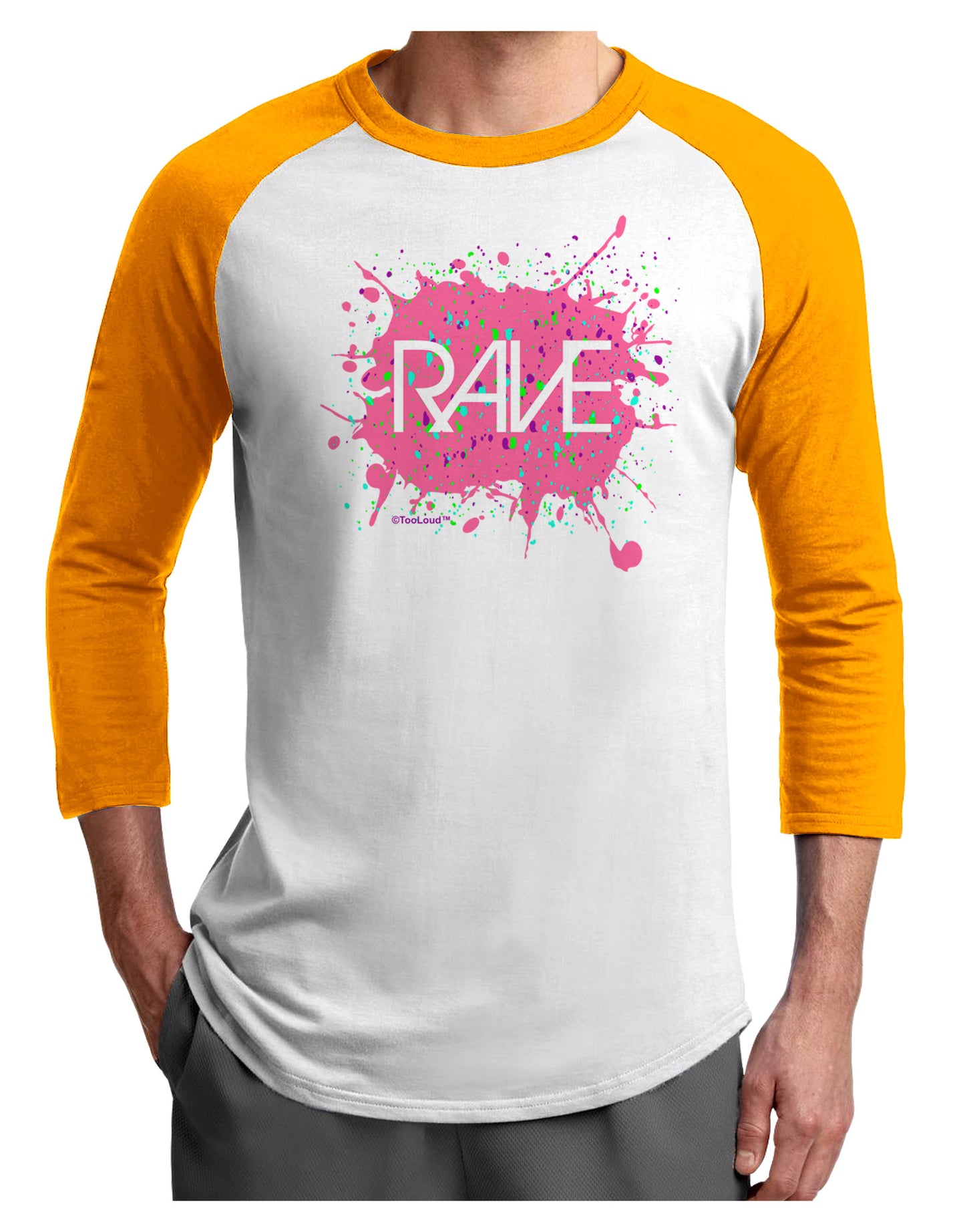 Rave Splatter Pink Adult Raglan Shirt-Raglan Shirt-TooLoud-White-Gold-X-Small-Davson Sales