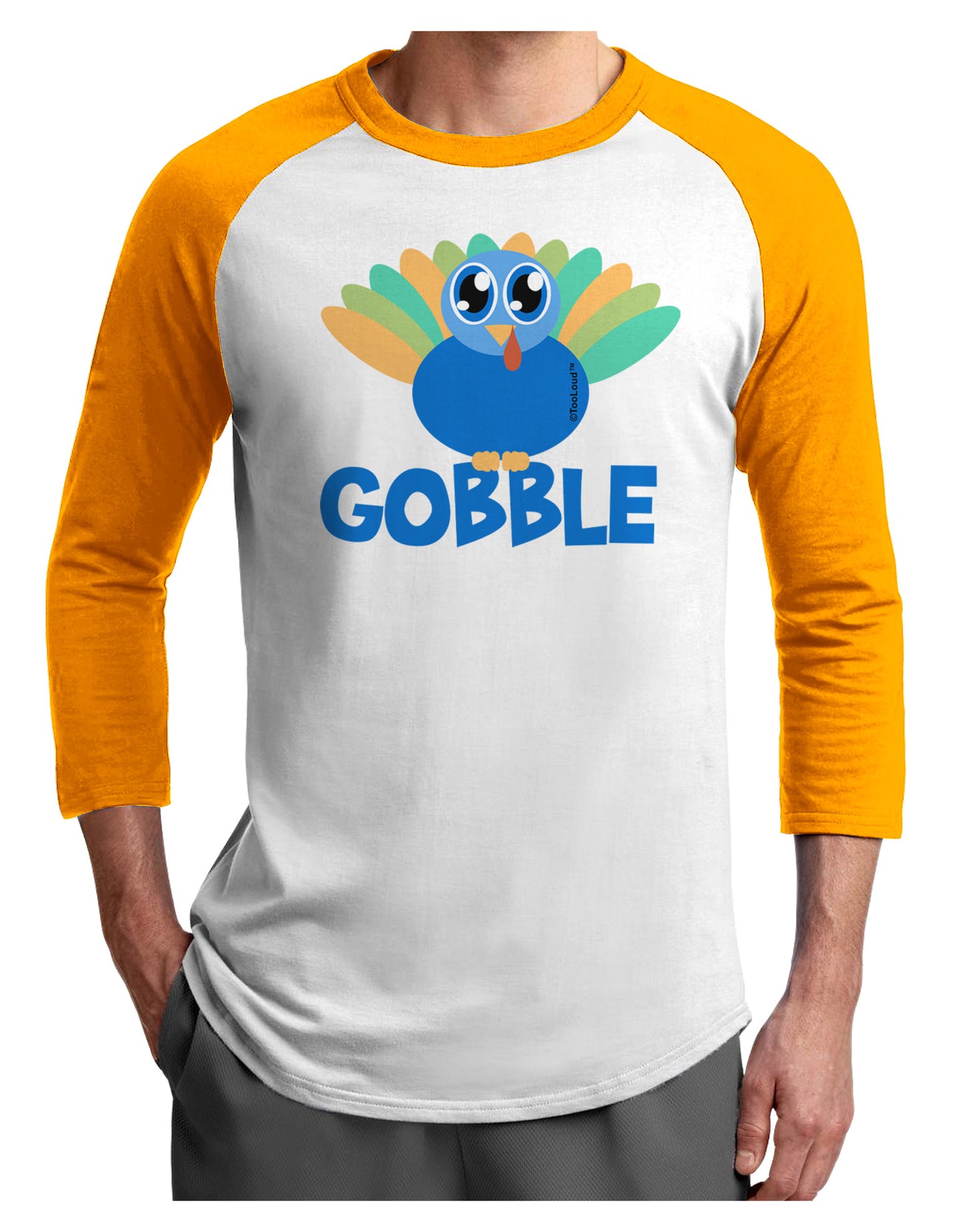Cute Gobble Turkey Blue Adult Raglan Shirt-Raglan Shirt-TooLoud-White-Gold-X-Small-Davson Sales