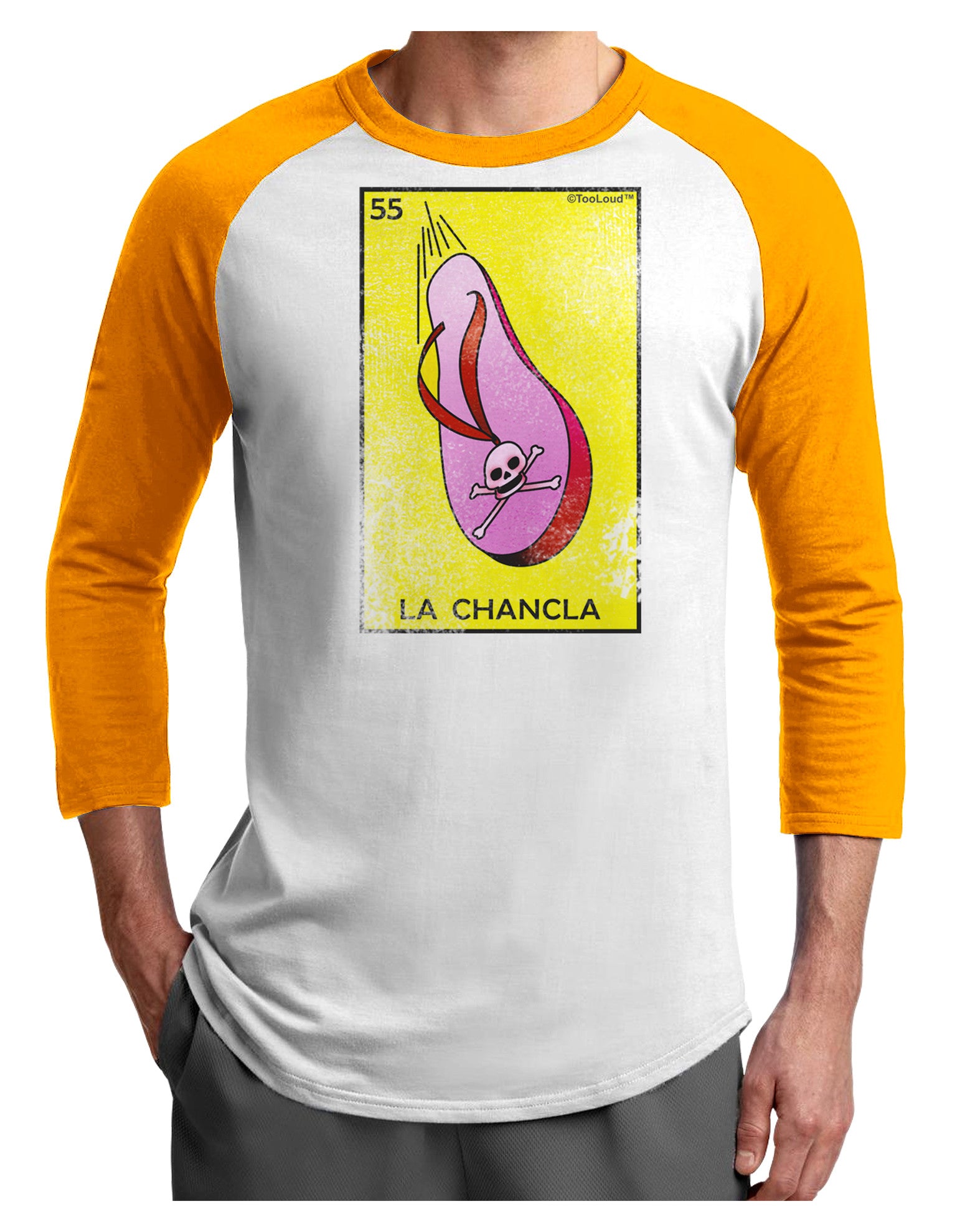 La Chancla Loteria Distressed Adult Raglan Shirt by-Raglan Shirt-TooLoud-White-Gold-X-Small-Davson Sales