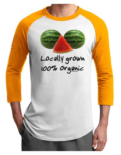 Locally Grown Organic Melons Adult Raglan Shirt-TooLoud-White-Gold-X-Small-Davson Sales