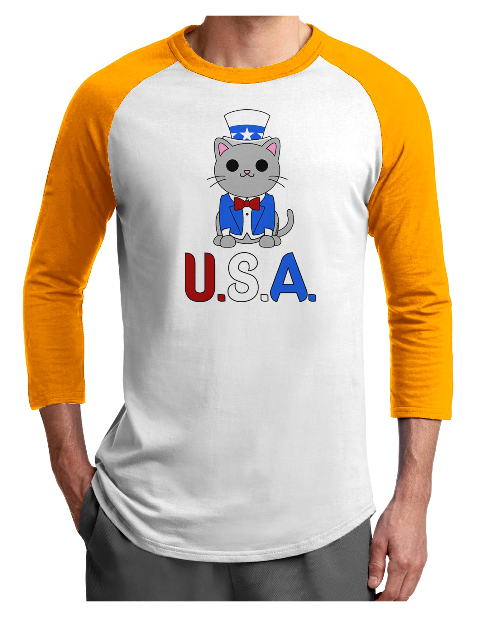 Patriotic Cat - USA Adult Raglan Shirt by TooLoud-TooLoud-White-Gold-X-Small-Davson Sales