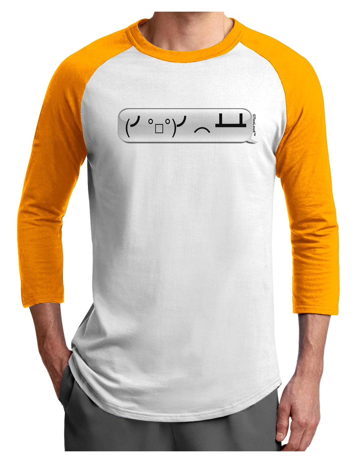 Table Flip Text Bubble Adult Raglan Shirt-TooLoud-White-Gold-X-Small-Davson Sales
