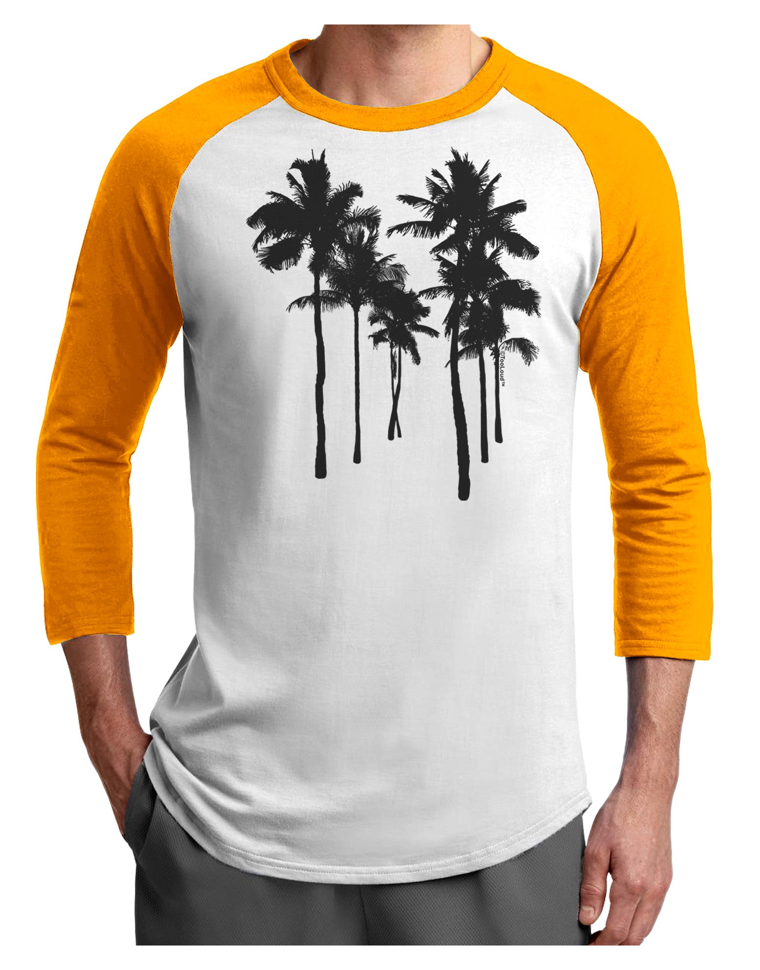 Palm Rows Silhouette Adult Raglan Shirt-Raglan Shirt-TooLoud-White-Gold-X-Small-Davson Sales