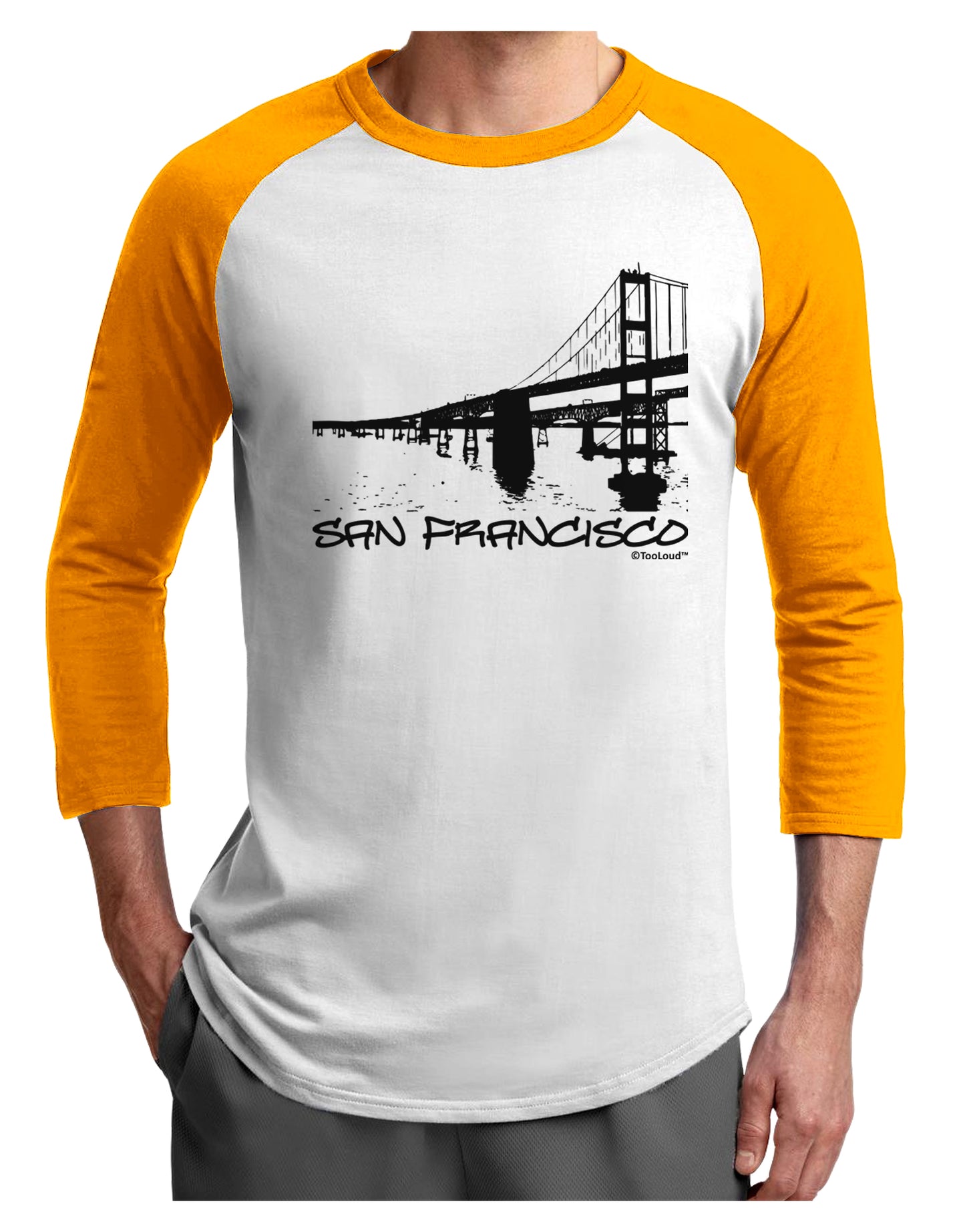Bay Bridge Cutout Design - San Francisco Adult Raglan Shirt by TooLoud-TooLoud-White-Gold-X-Small-Davson Sales
