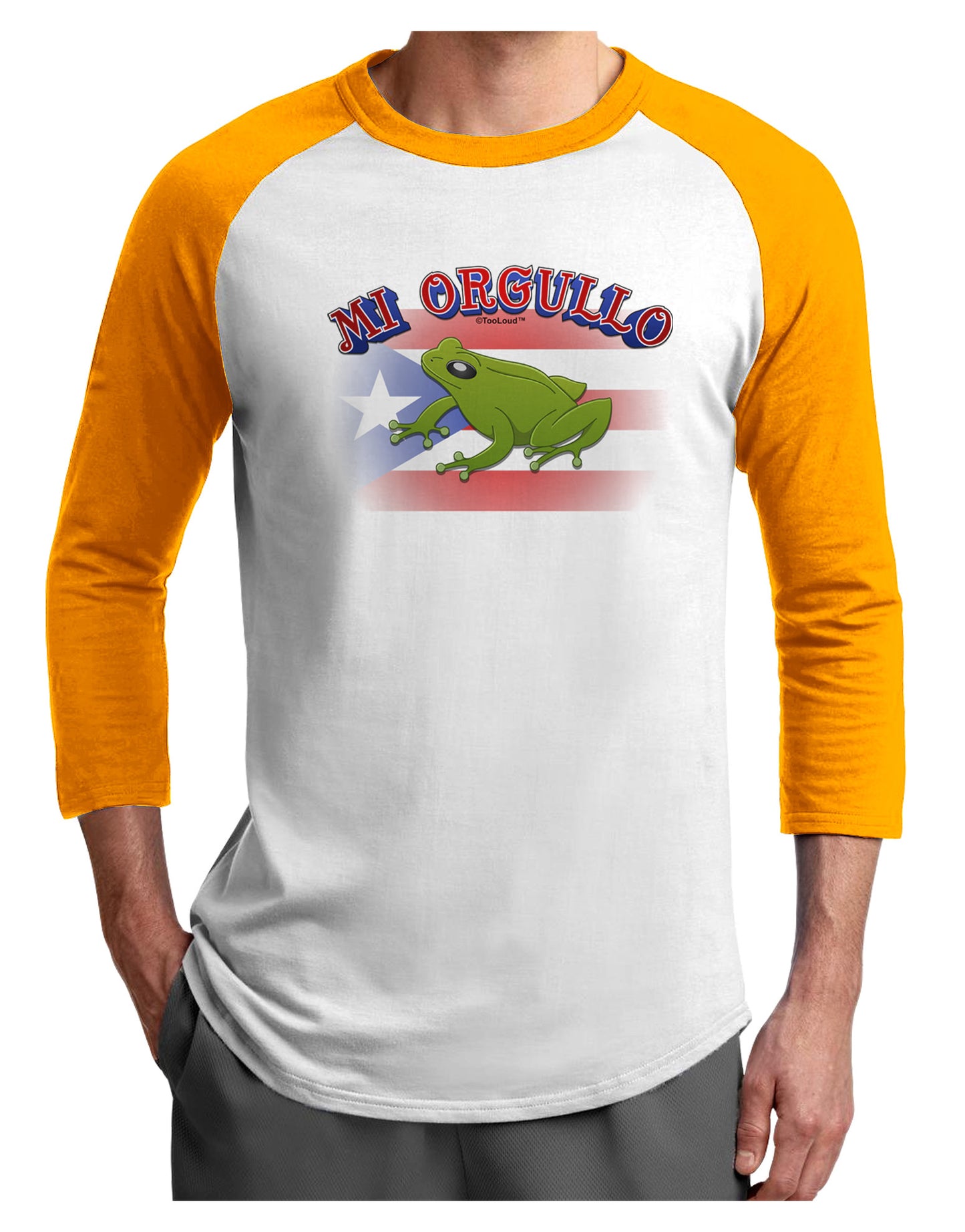 Mi Orgullo Coqui Adult Raglan Shirt-Raglan Shirt-TooLoud-White-Gold-X-Small-Davson Sales
