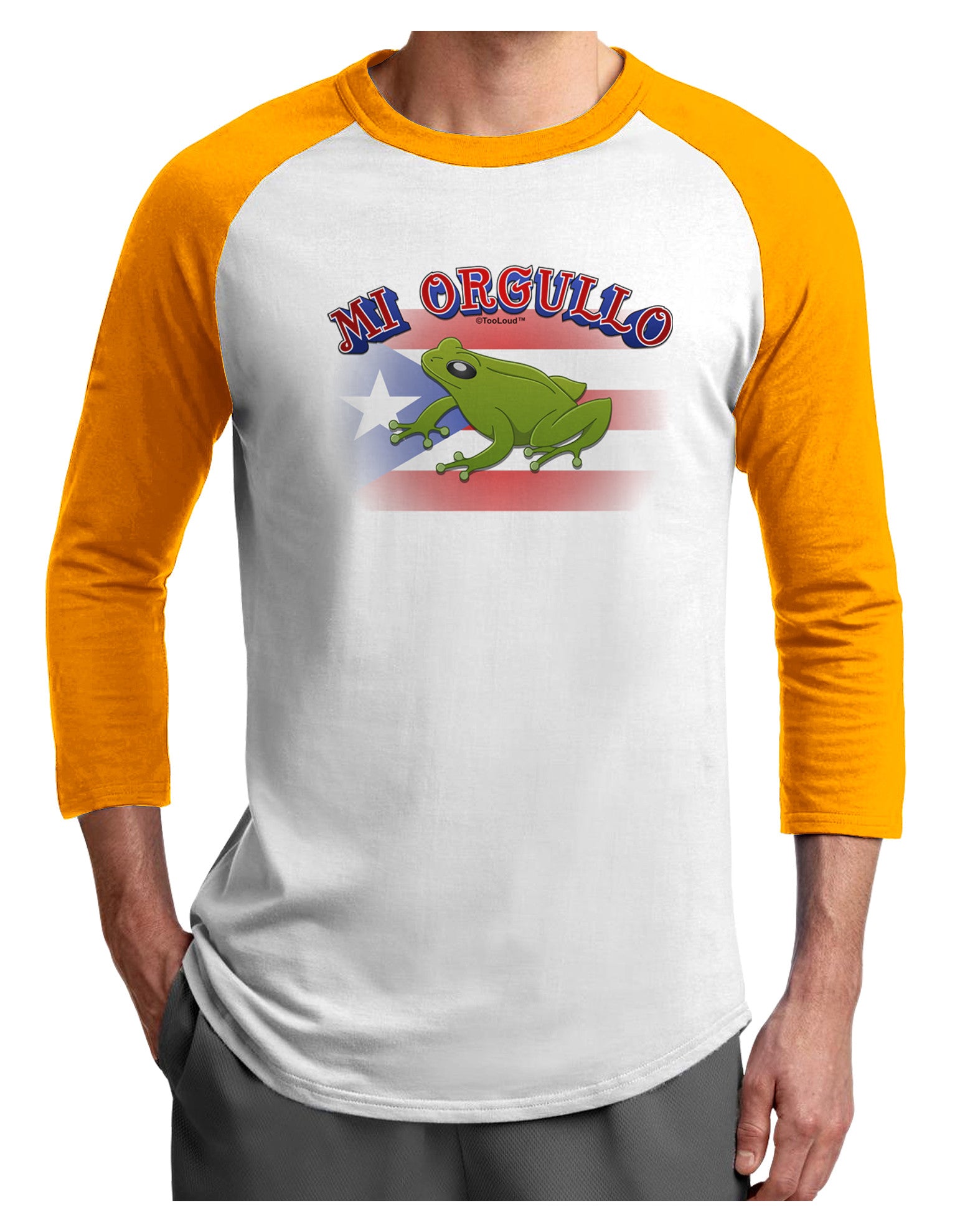 Mi Orgullo Coqui Adult Raglan Shirt-Raglan Shirt-TooLoud-White-Gold-X-Small-Davson Sales