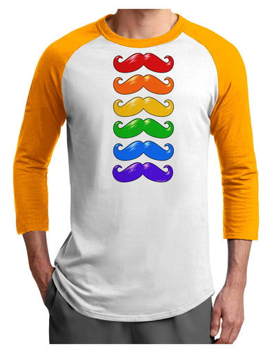 Colorful Rainbow Mustaches Adult Raglan Shirt-Raglan Shirt-TooLoud-White-Gold-X-Small-Davson Sales