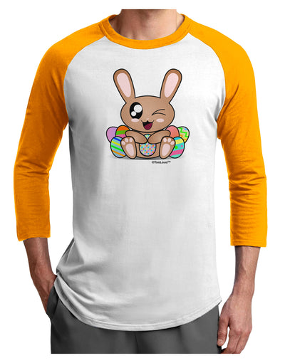 Cute Bunny with Eggs Adult Raglan Shirt-TooLoud-White-Gold-X-Small-Davson Sales