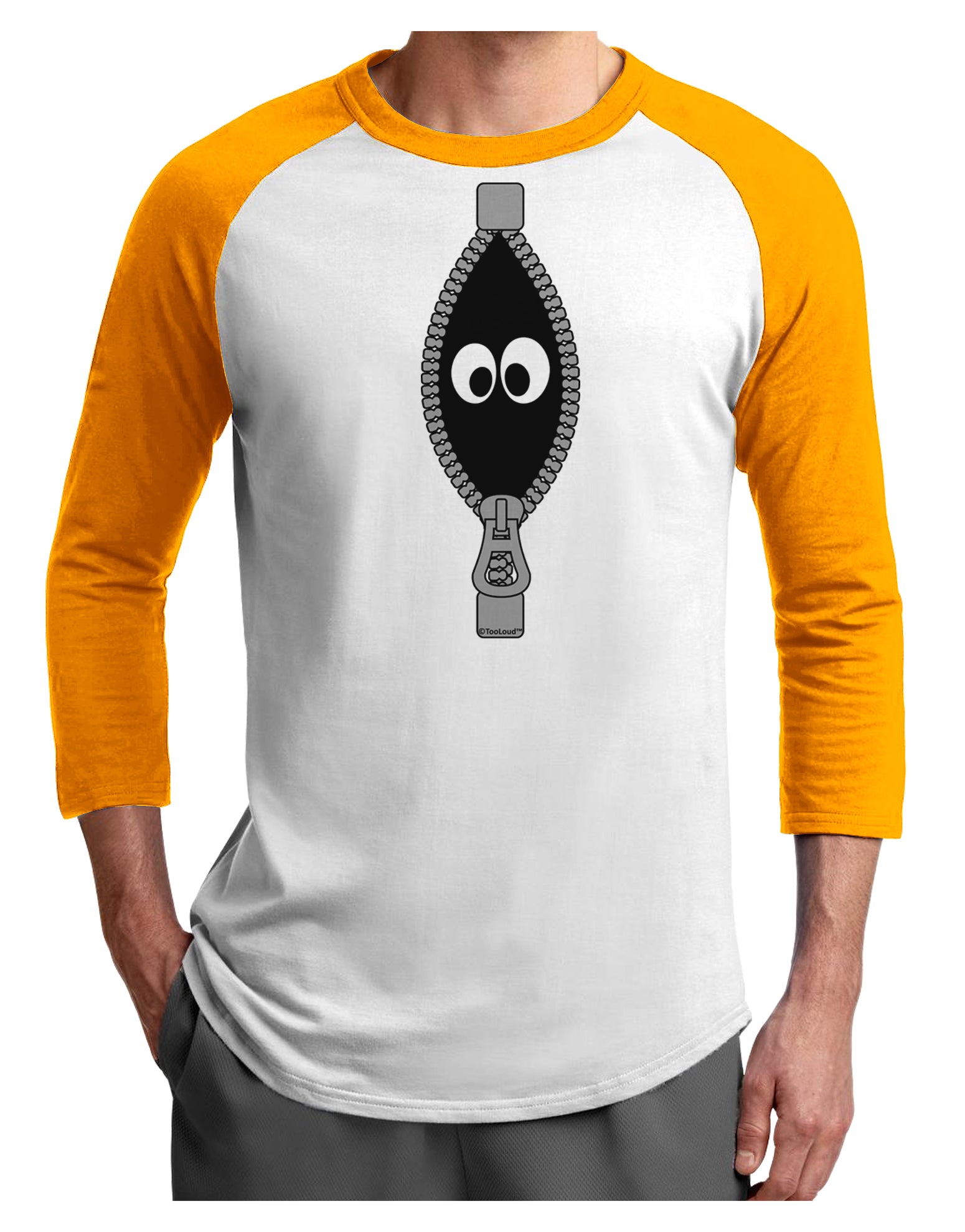 Funny Eyes Peeking Out of Zipper Adult Raglan Shirt by TooLoud-TooLoud-White-Gold-X-Small-Davson Sales