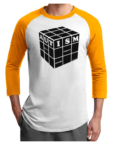 Autism Awareness - Cube B & W Adult Raglan Shirt-TooLoud-White-Gold-X-Small-Davson Sales