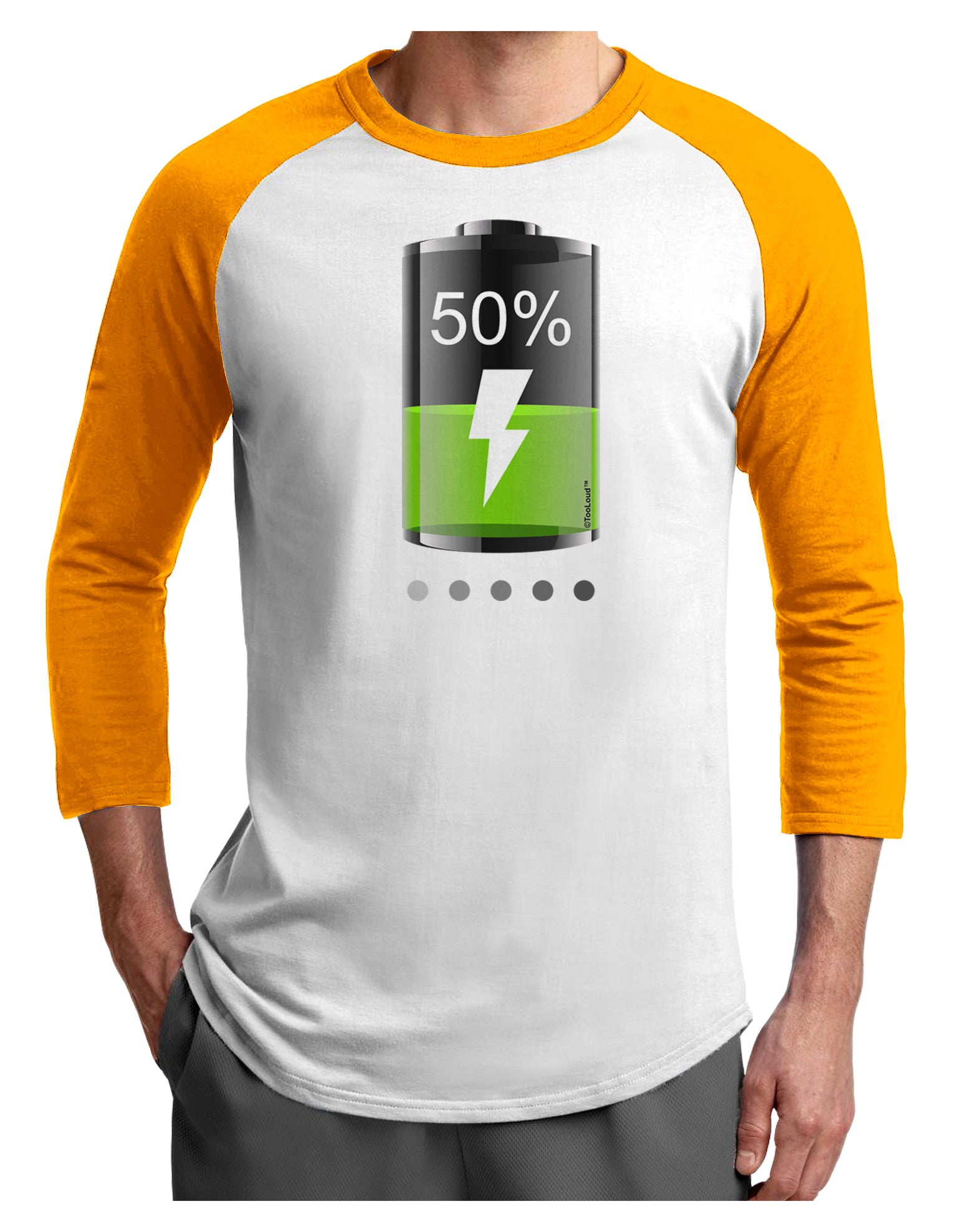 Half Energy 50 Percent Adult Raglan Shirt-Raglan Shirt-TooLoud-White-Gold-X-Small-Davson Sales