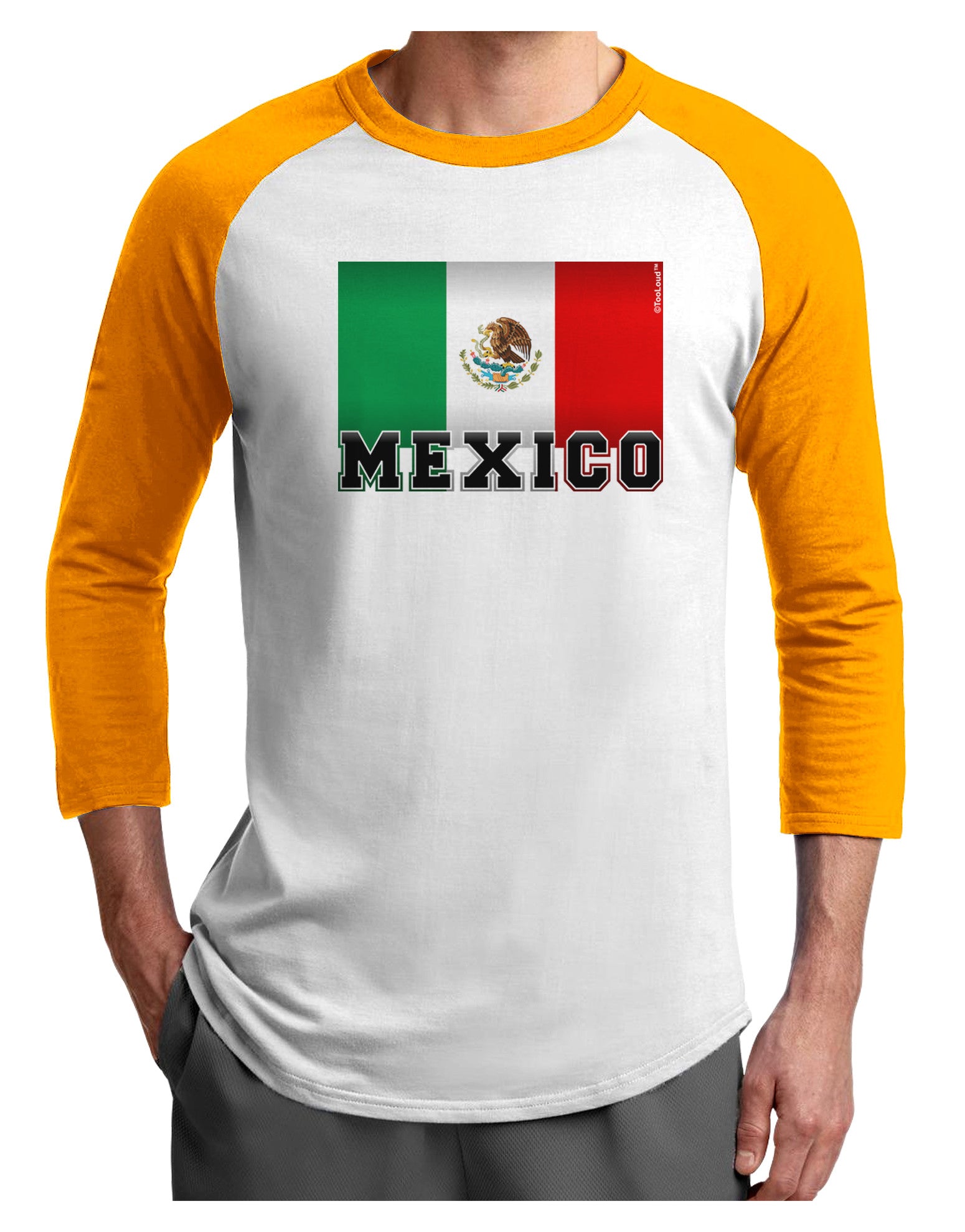 Mexico Flag Adult Raglan Shirt-Raglan Shirt-TooLoud-White-Gold-X-Small-Davson Sales