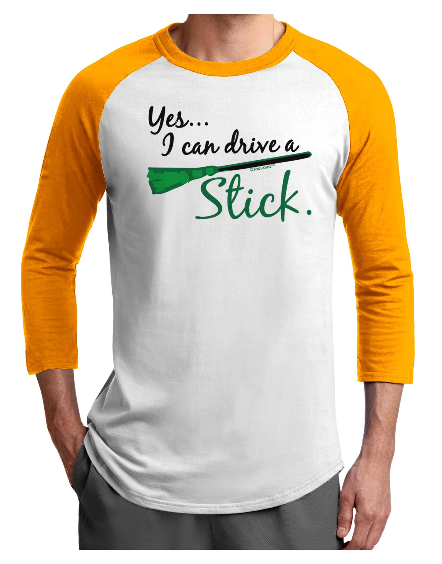 Drive Stick Green Adult Raglan Shirt-Raglan Shirt-TooLoud-White-Gold-X-Small-Davson Sales