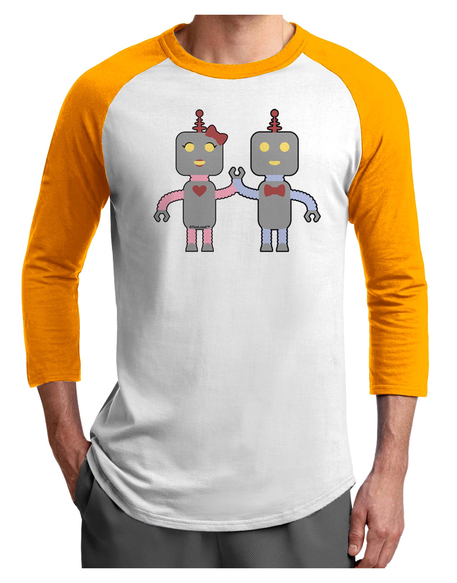 Cute Robot Love Adult Raglan Shirt-TooLoud-White-Gold-X-Small-Davson Sales
