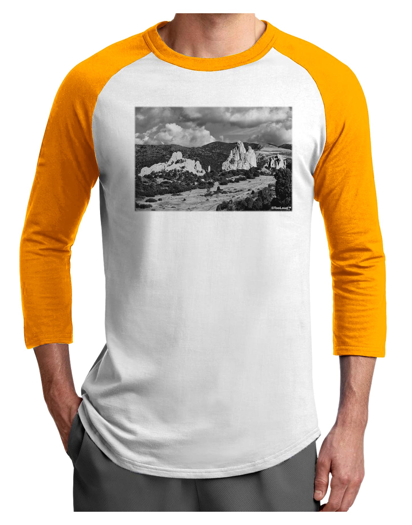 CO Mountain Forest Scene Adult Raglan Shirt-Raglan Shirt-TooLoud-White-Gold-X-Small-Davson Sales